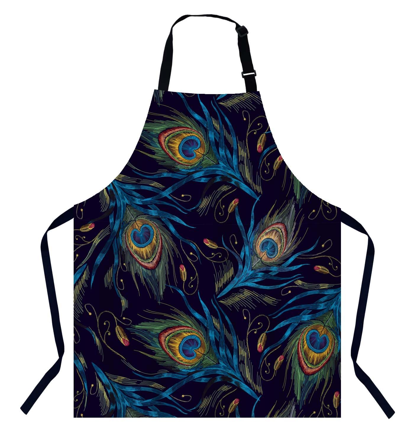 BGBDEIA Peacock Feathers Chefs Apron, Cooking and Baking Apron for Men and Women, Kitchen Apron, Butchers Apron, BBQ & Catering Bibs