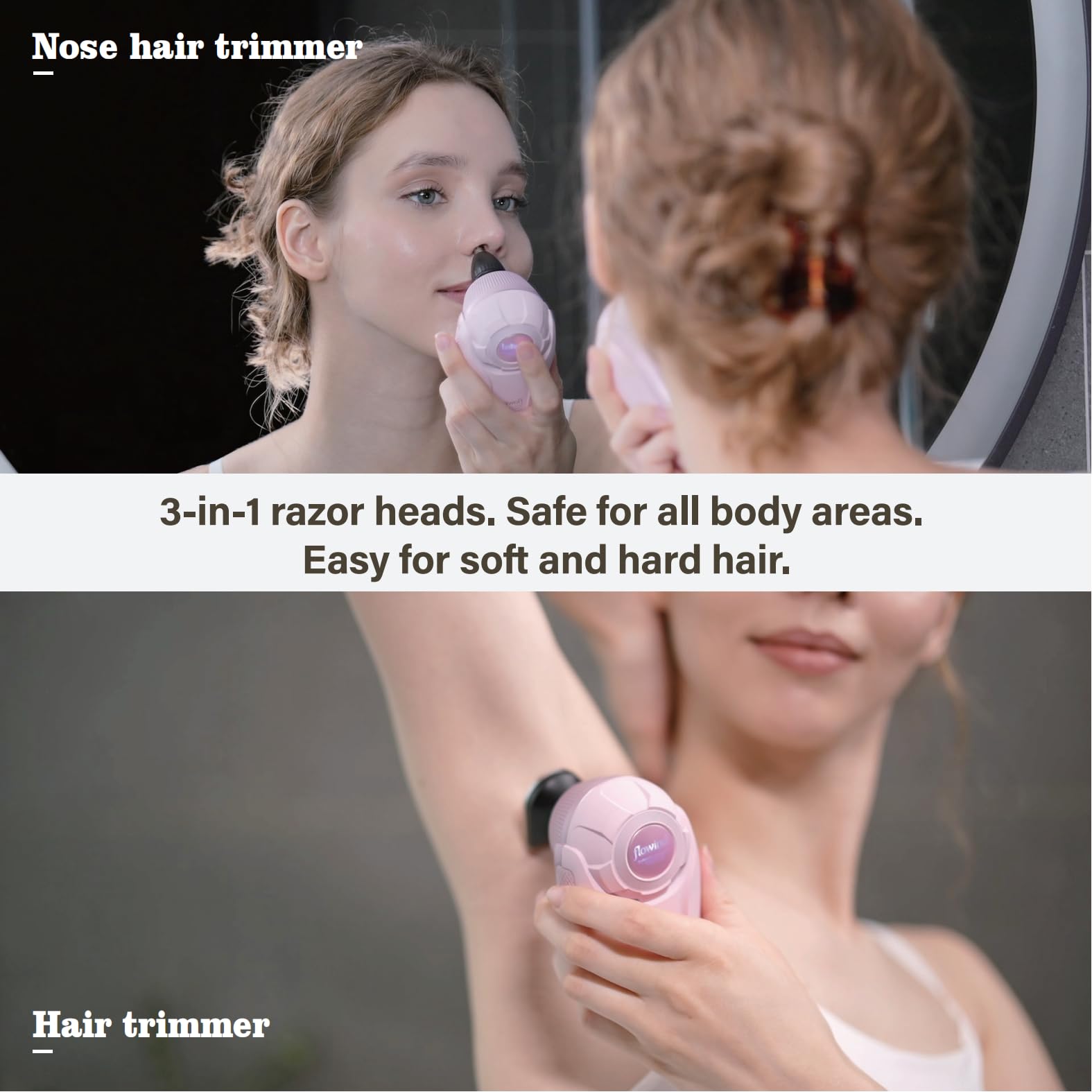 3-in-1 Electric Razor for Women, Waterproof Wet/Dry Pink Shaver