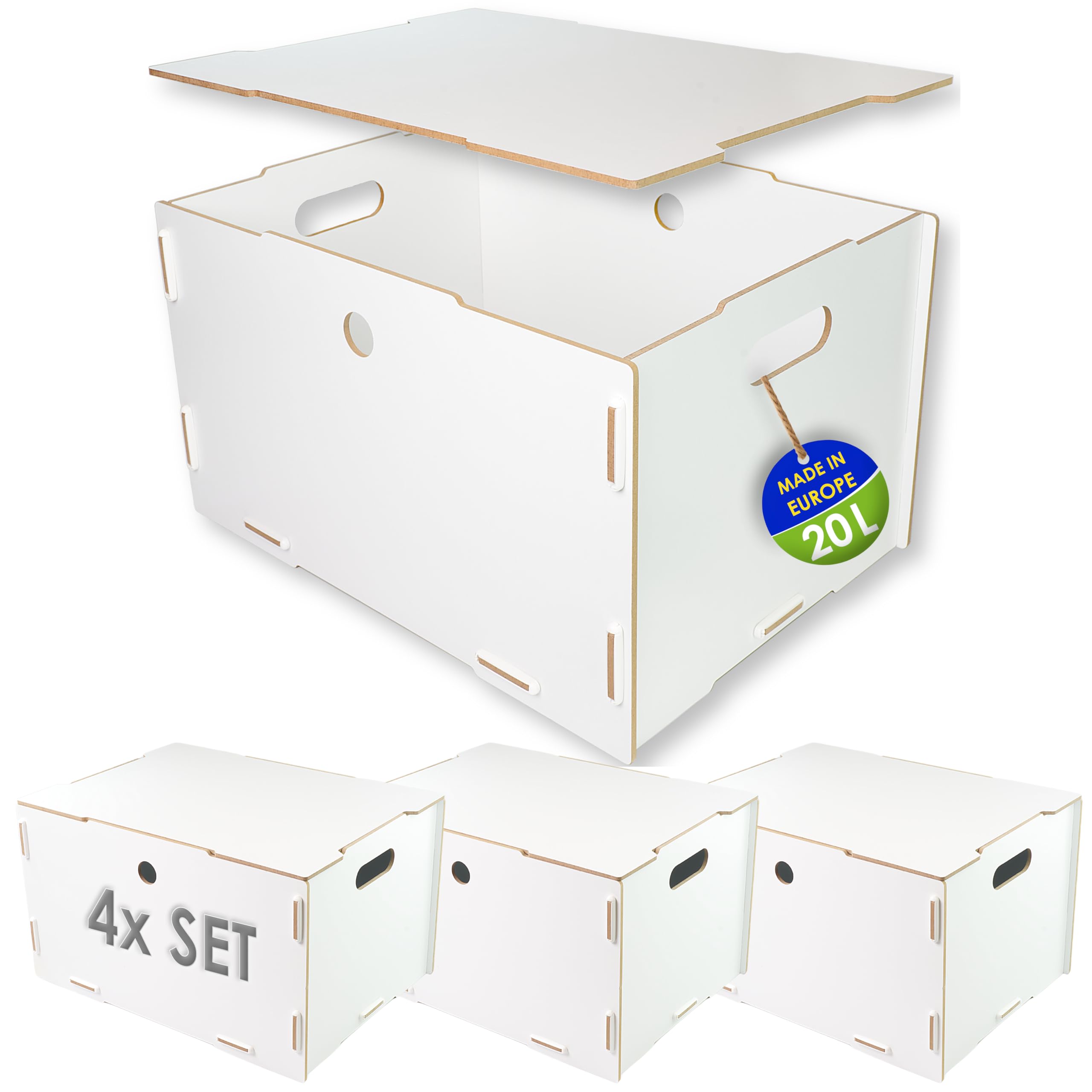 Lot de 4 caisses avec couvercle en bois , Boîte de rangement empilable