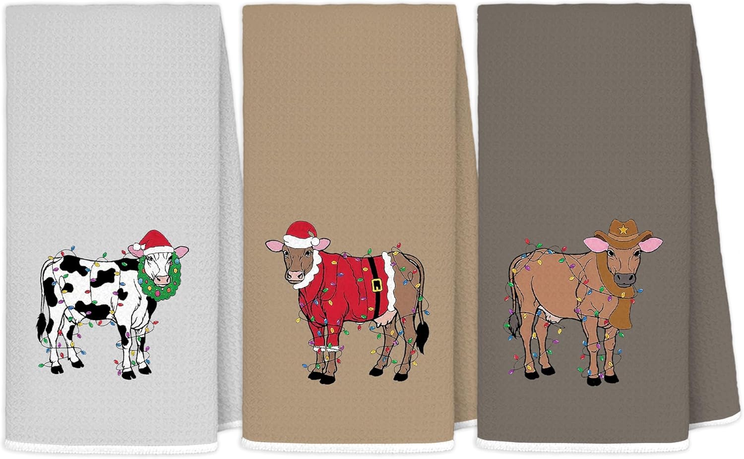 Christmas Fox Kitchen Dish Towels, Fox Lover Gifts, Funny Santa Forest Animal Decorative Hand Towels for Bathroom, Christmas Kitchen Bathroom Decor, 16x24 Inch Set of 2