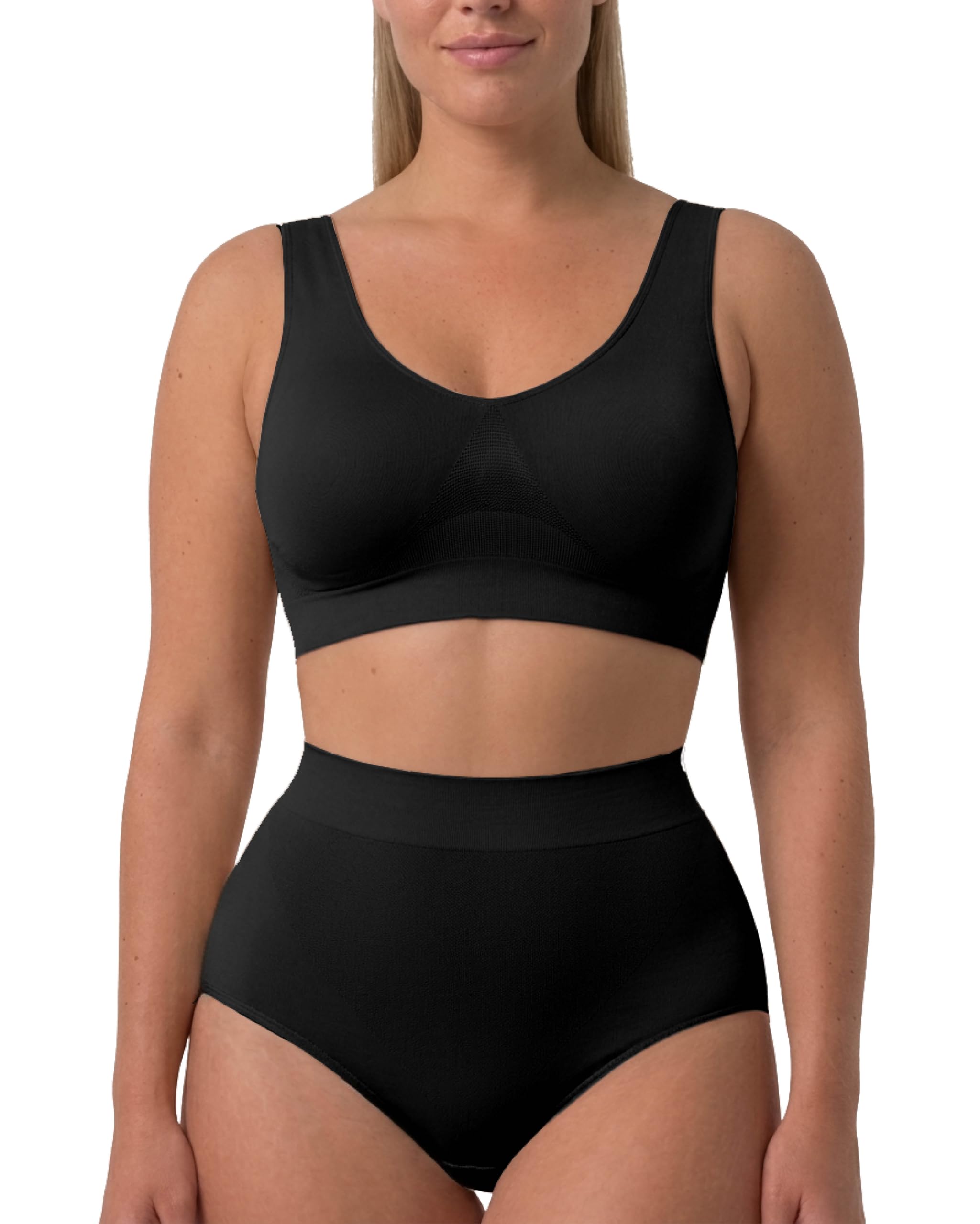 Risalti Top Shapewear Wide Shoulder Bras for Women - Comfort Bra, Bralettes for Women in Microfibre, Ladies Bras Non Wired, Women's Bras and Crop Top, Seamless Sports Bra - Made in Italy Black