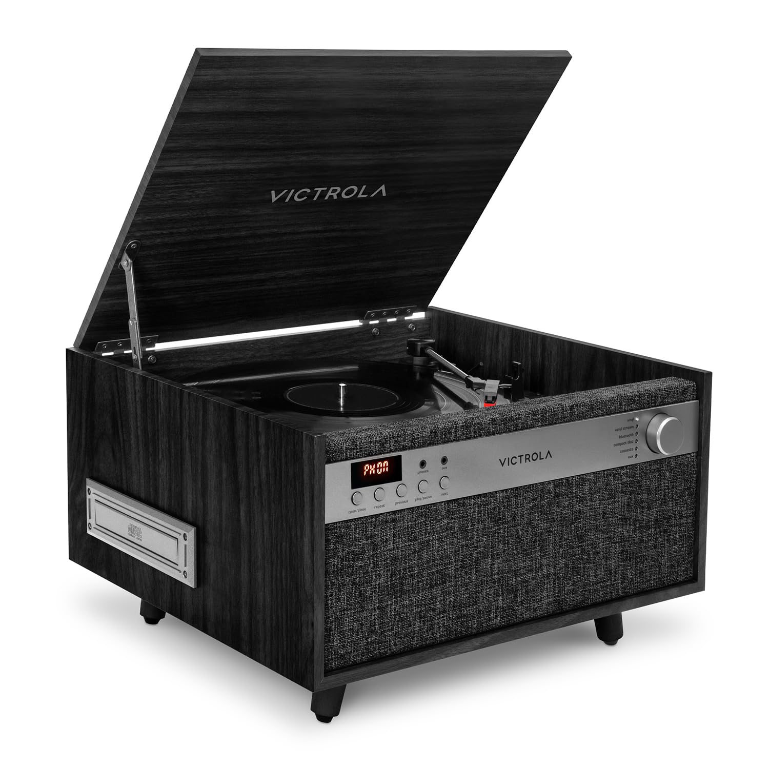 Victrola Century 6-in-1 Vinyl Record Player & Music Center – 3-Speed Turntable, CD & Cassette Player, VINYLSTREAM, Bluetooth & 3.5mm Aux, Record