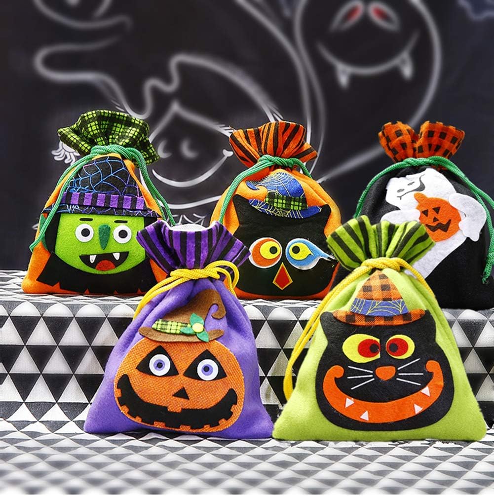 Good Sister Halloween Trick or Treat Bags, Reusable Halloween Drawstring Non Woven Fabric Gift Candy Bag Party 4 Pack