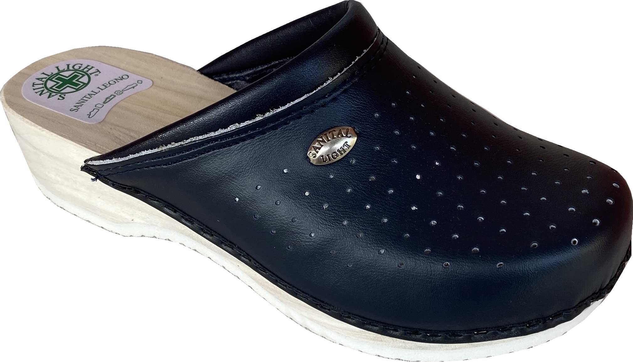 Sanital LightMen's Clogs 2750 - Genuine Wood Insole - Micro Light Striped Bottom - Leather Upper