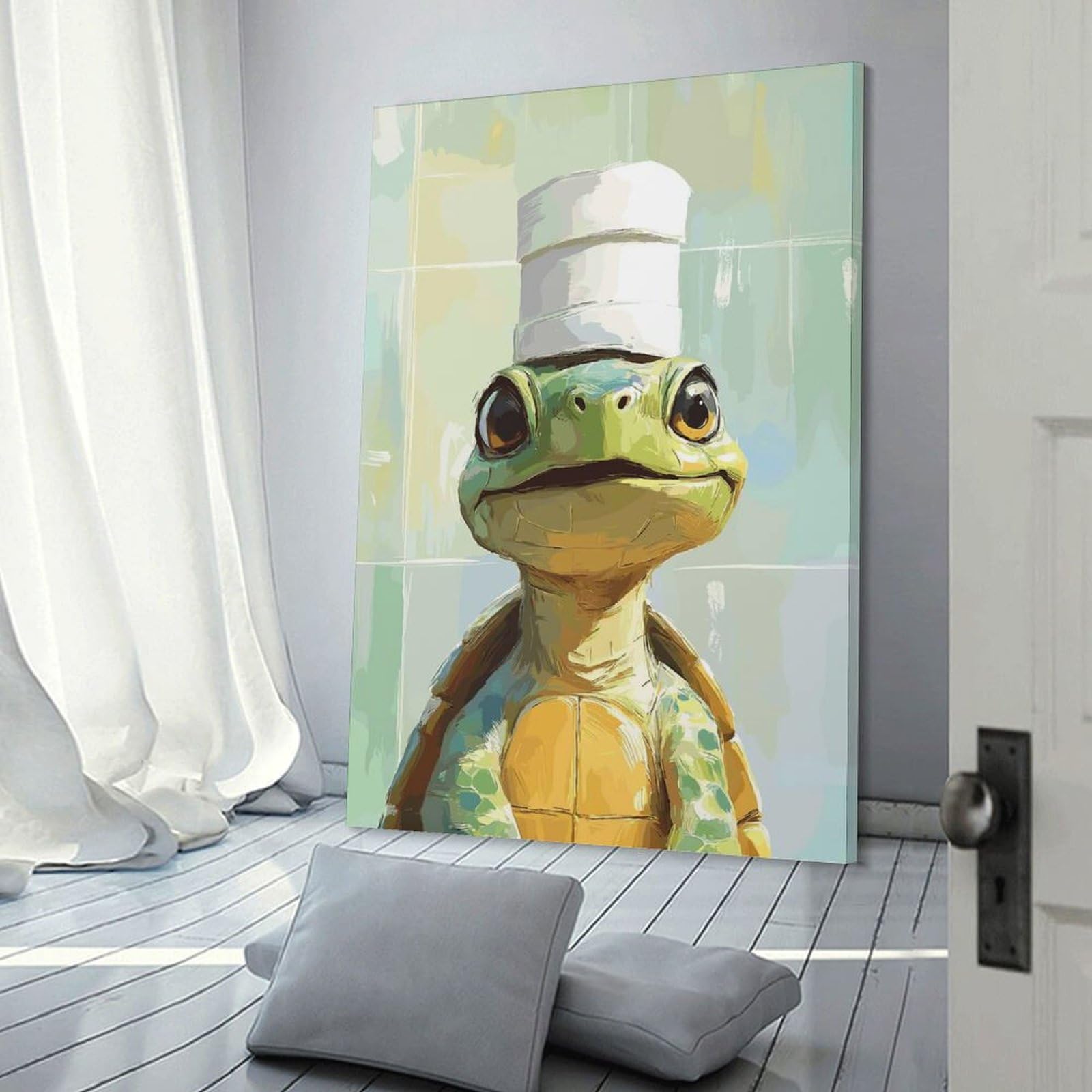 Junmoney Chef Turtle Illustration Wall Art Print, 08x12inch(20x30cm), for Bedroom Walls, Guest Spaces Or Lounges, Home Artwork with A Soft Interior Feel