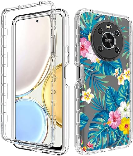 Vista 6 de Funda para Honor X9 4G/Honor X9 5G/Honor X30/Honor Magic4 Lite con protector de pantalla de vidrio templado, TPU transparente floral a prueba