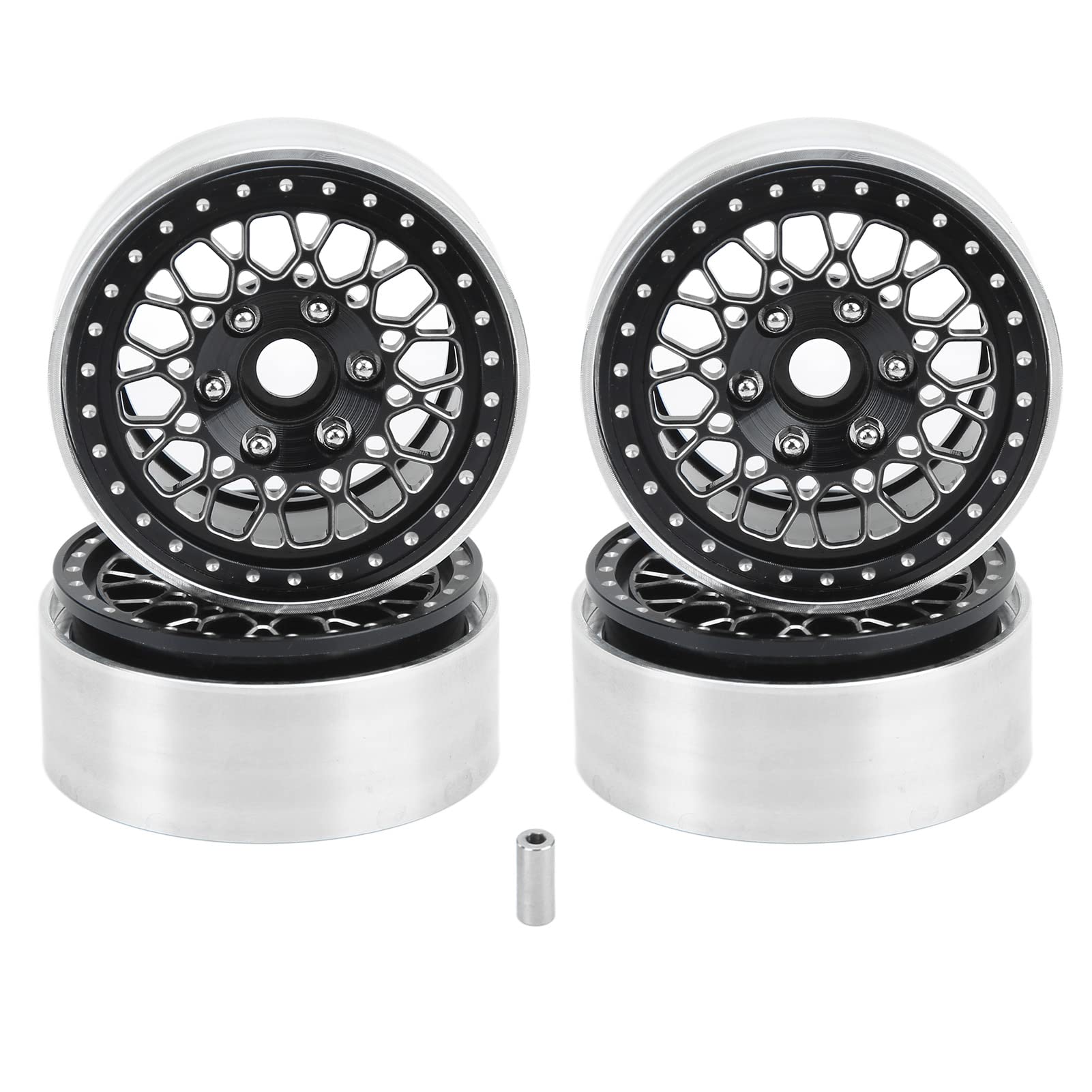 4 szt. 1,9 cala piasta koła gąsienicowego RC stop aluminium gąsienica felgi samochodowe do Axial SCX10 90046 1/10 (Black Silver)