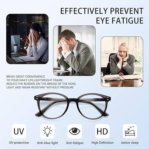 Miniatura 4 de COJWIS Gafas de lectura con bloqueo de luz azul, paquete de 5 unidades, bisagra de resorte, para hombres y mujeres, anteojos con filtro