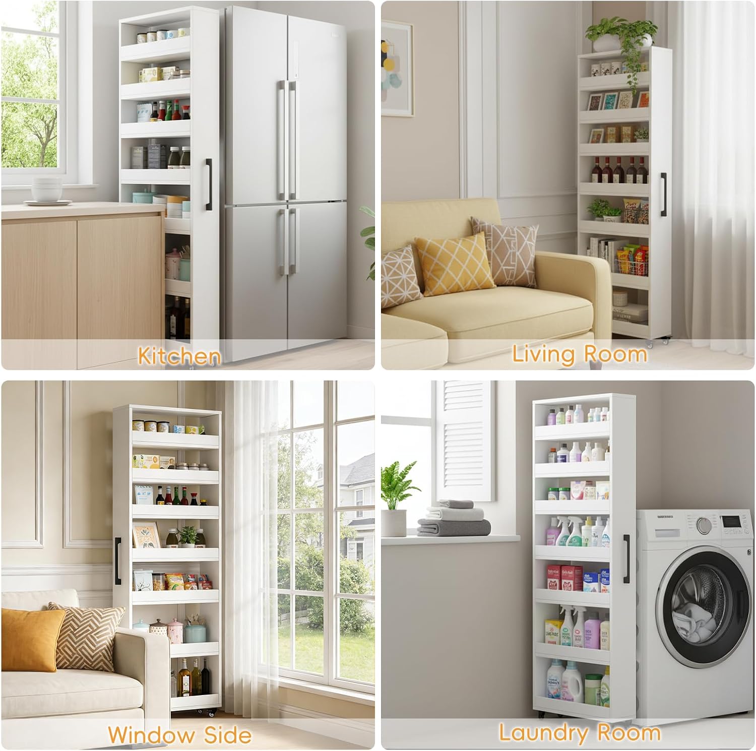 7 Tier Slim Storage Cart with Wheels,Rolling Storage Cabinet,Narrow Spice Rack for Small Spaces,Kitchen,Bakers,Pantry,Dining Room