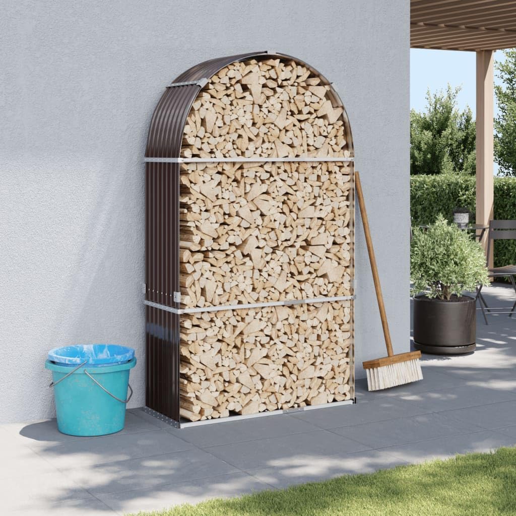 Braun Schronienie na drewno opałowe, 120 x 45, 210 cm, stal ocynkowana, stojak do przechowywania na zewnątrz, wytrzymały drewniany stojak z 2 haczykami
