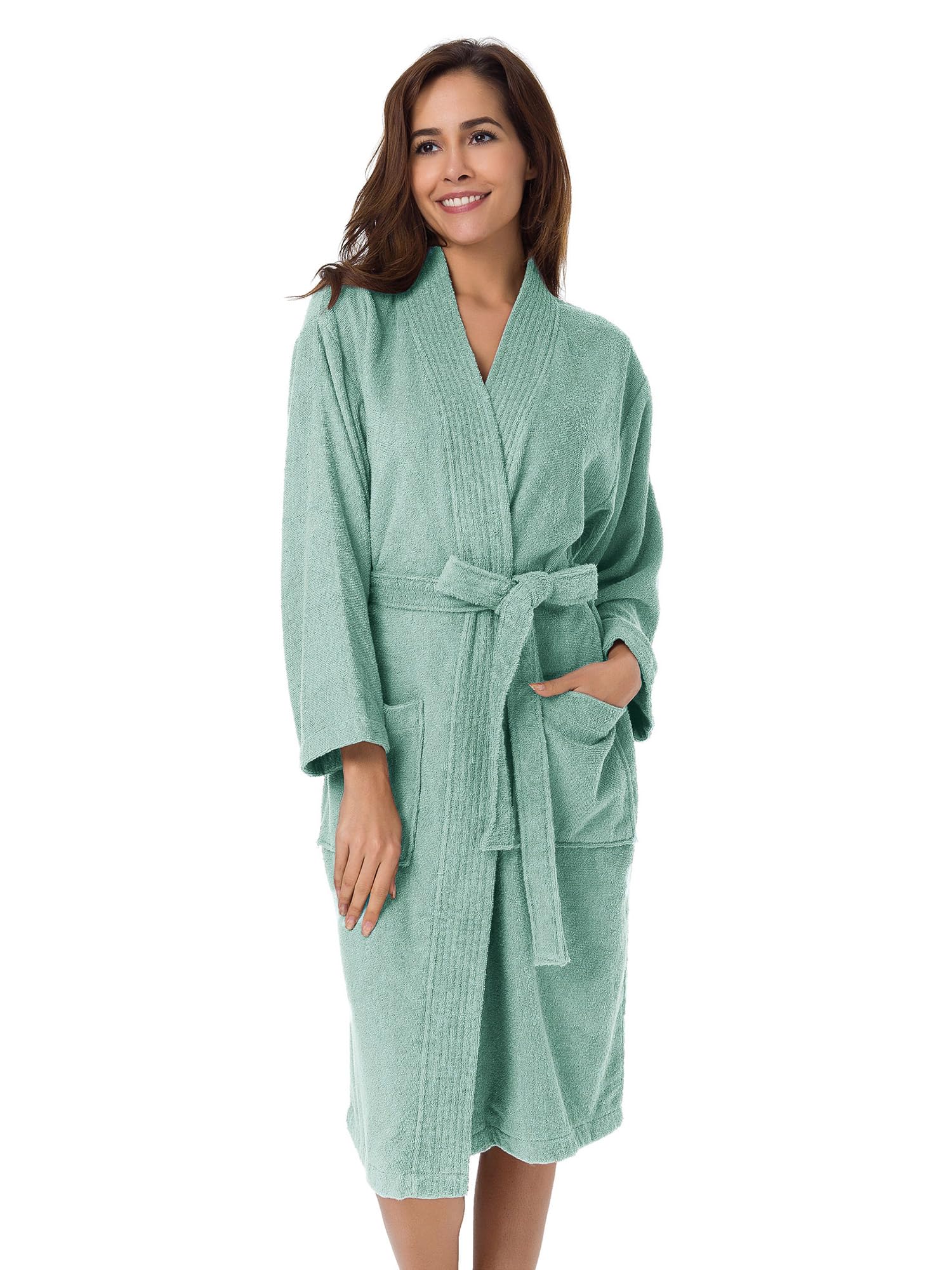 SIORO Women Terry Cloth Bath Robes with Pockets, Soft Long Cotton plush Kimono Wrap Bathrobe, Spa, Fuzzy Female nightgrown