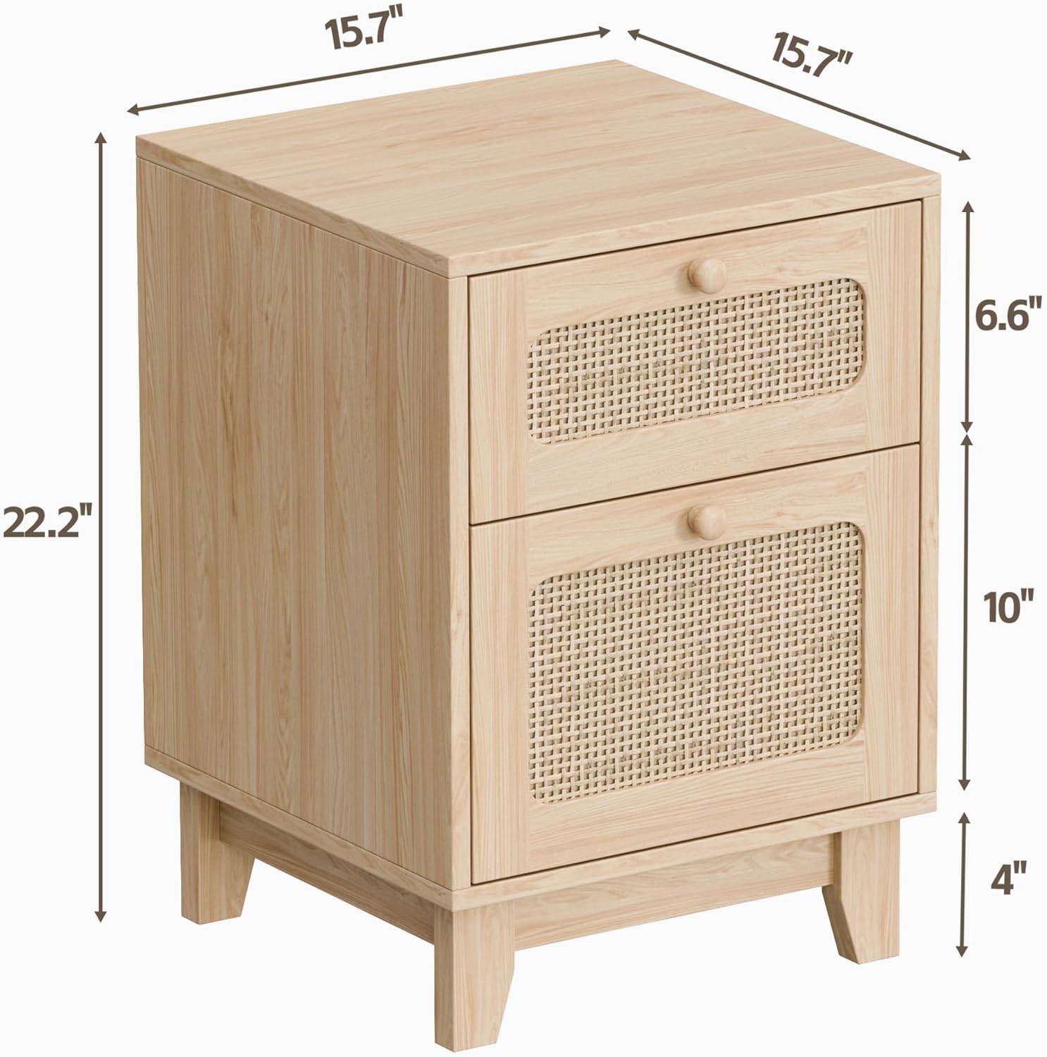 Rattan Nightstand Set of 2, Wicker Rattan Night Stand with Storage Drawer, Boho Bedside Table for Bedroom, Dorm and Small Spaces, Natural