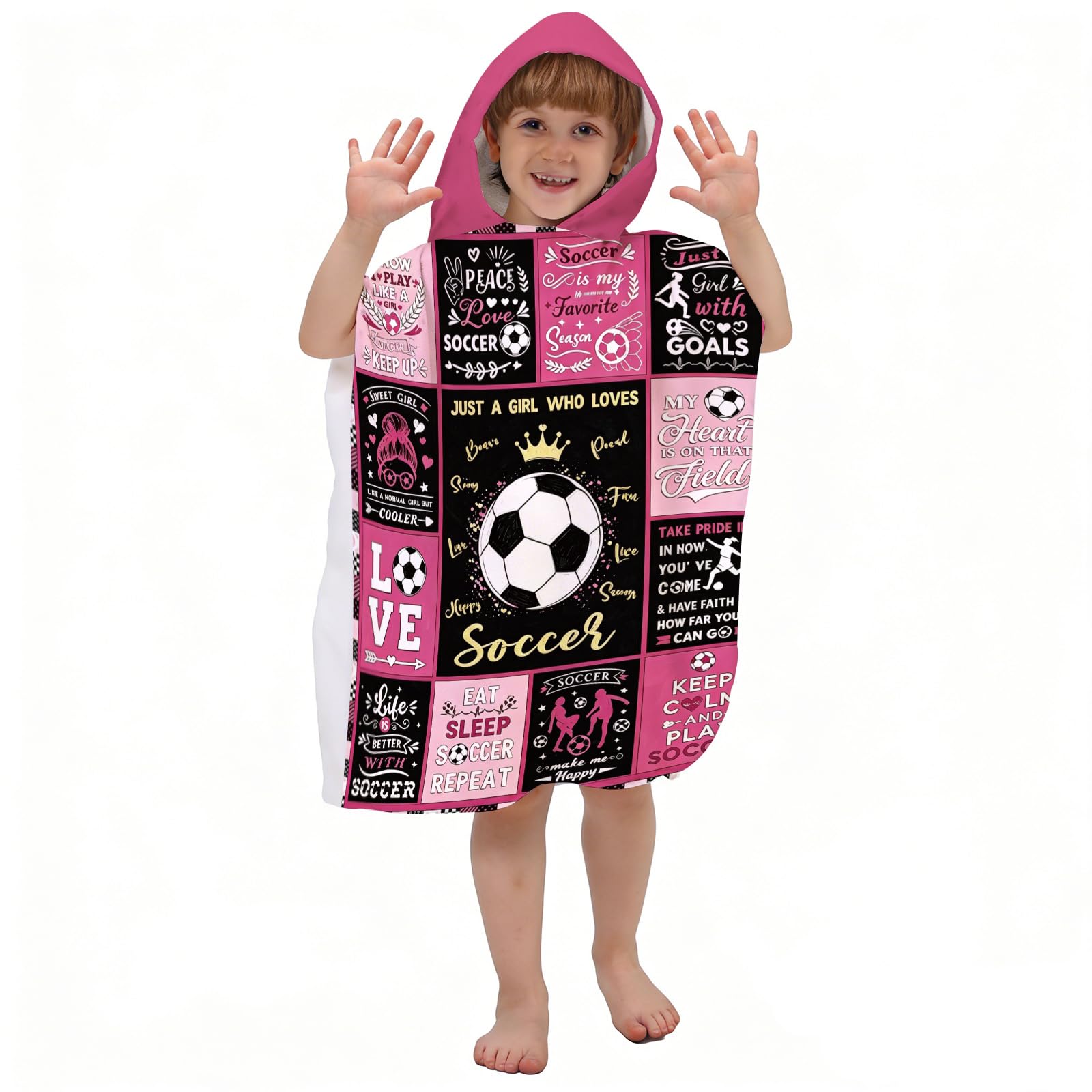 Corbourt Hooded Kids Beach Towels - Soccer Bath Towel Girls Boys Swim Kids Pool Towels Quick Dry Lightweight Soft Microfiber Poncho Towel 24x24 (Soccer Towel-2)