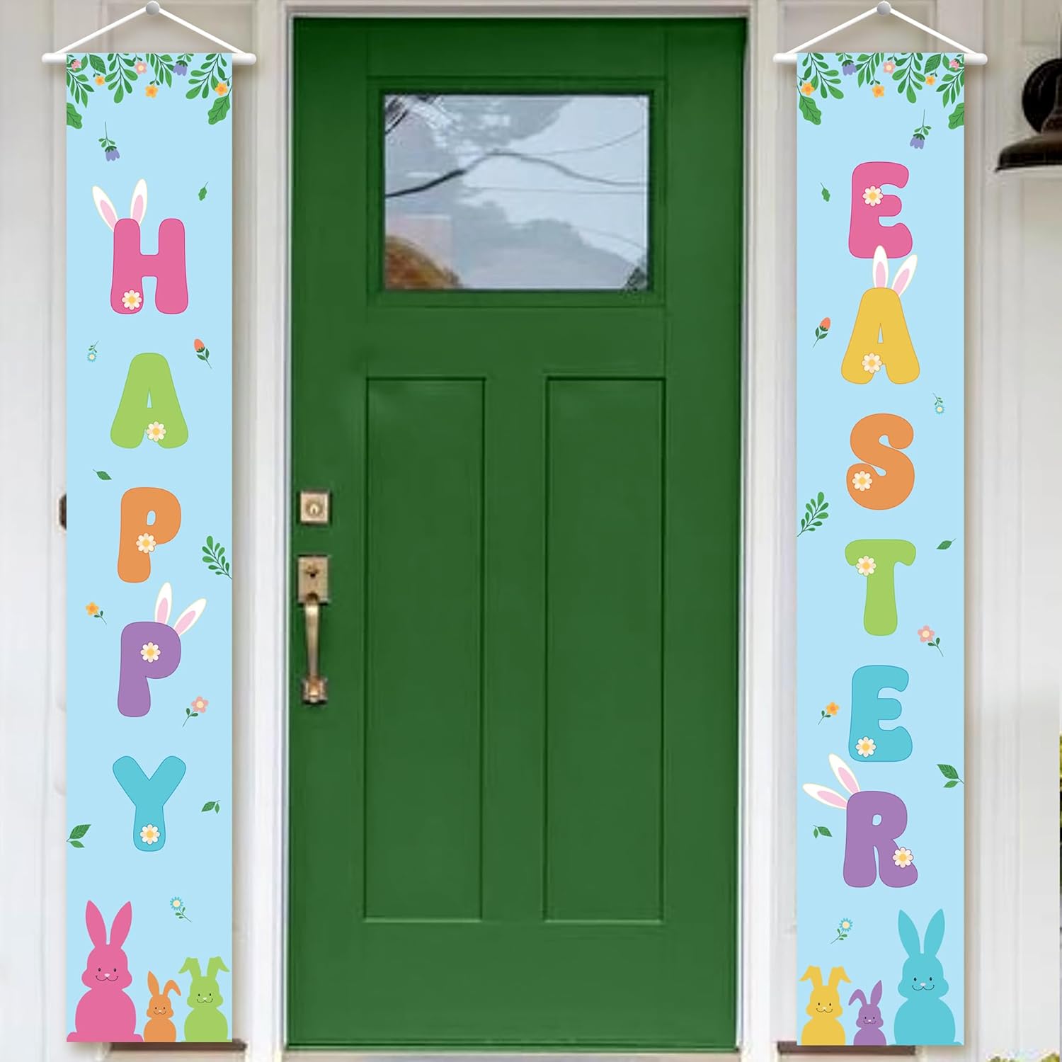 KatchOn, Large Happy Easter Banner - 2 Pieces, 72x12Inch | Happy Easter Porch Sign | Easter Banners for Easter Decor | Easter Door Banner, Easter Door Decorations or Happy Easter Decorations