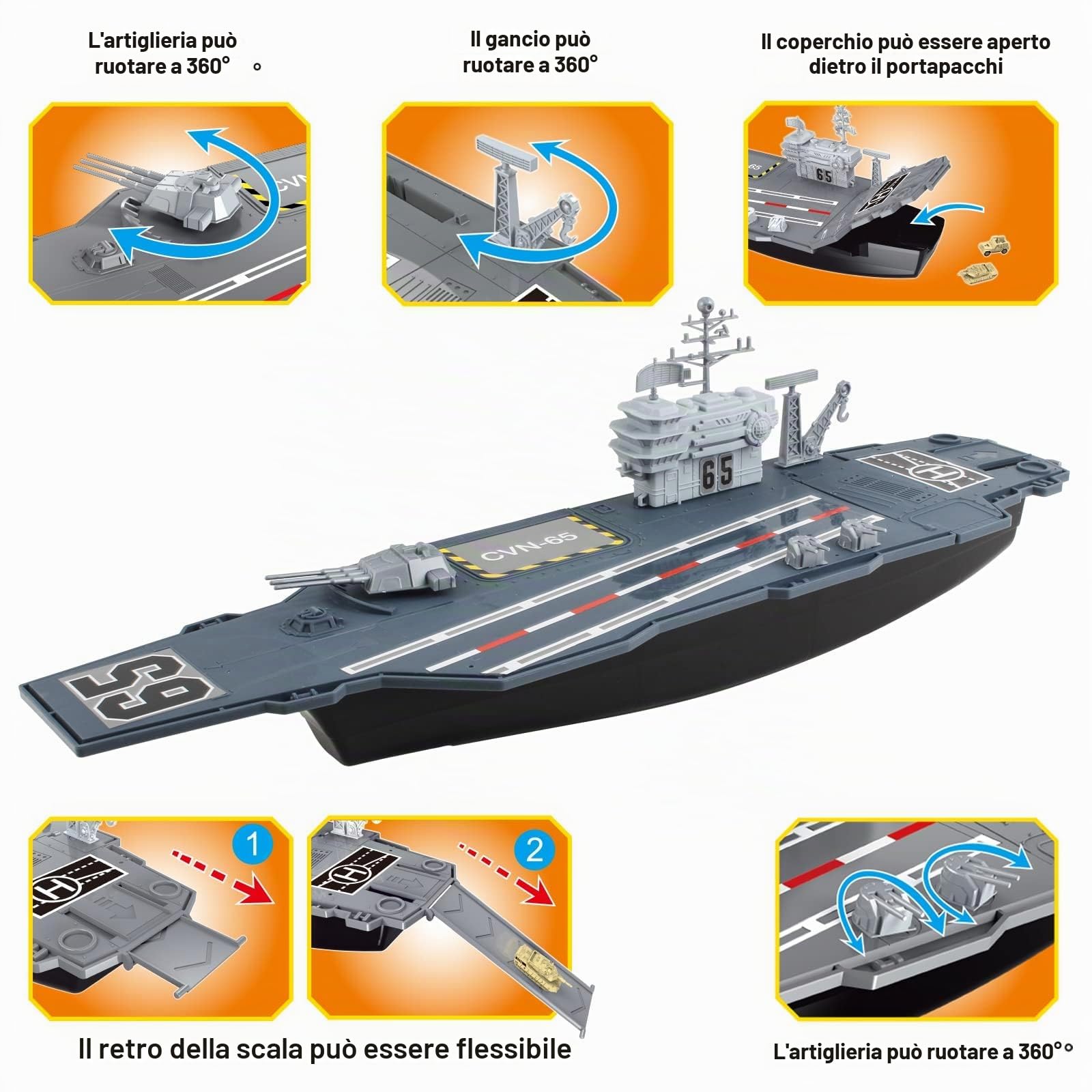 deAO Aria di Nave Barca Portaerei, Portaerei modello di nave con camion, corazzate, piccoli modellini di aeroplani, carri armati, sottomarini e action figure