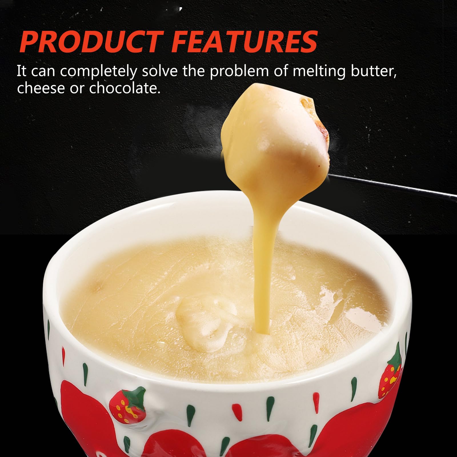 Olla de Cerámica para Fondue de Chocolate y Queso Calentador para Mantequilla, Diseño Fresa Rojo, Adecuado Obsequio para Amigos y Familia en Invierno
