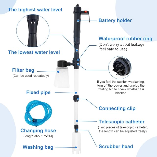 Foto 2 de 8 de Sifón eléctrico para acuario, vacío eficiente, limpieza rápida, 4 en 1, fuerte succión, limpiador para agua