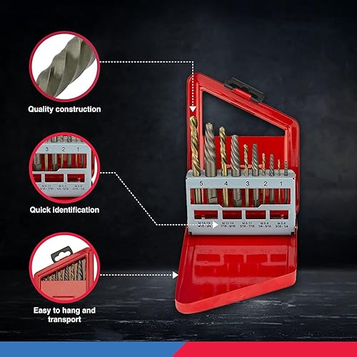 Miniatura 10 de NEIKO 10038A - Juego de brocas para zurdos, brocas de acero de alta velocidad con revestimiento de nitruro de titanio, brocas de giro inverso,