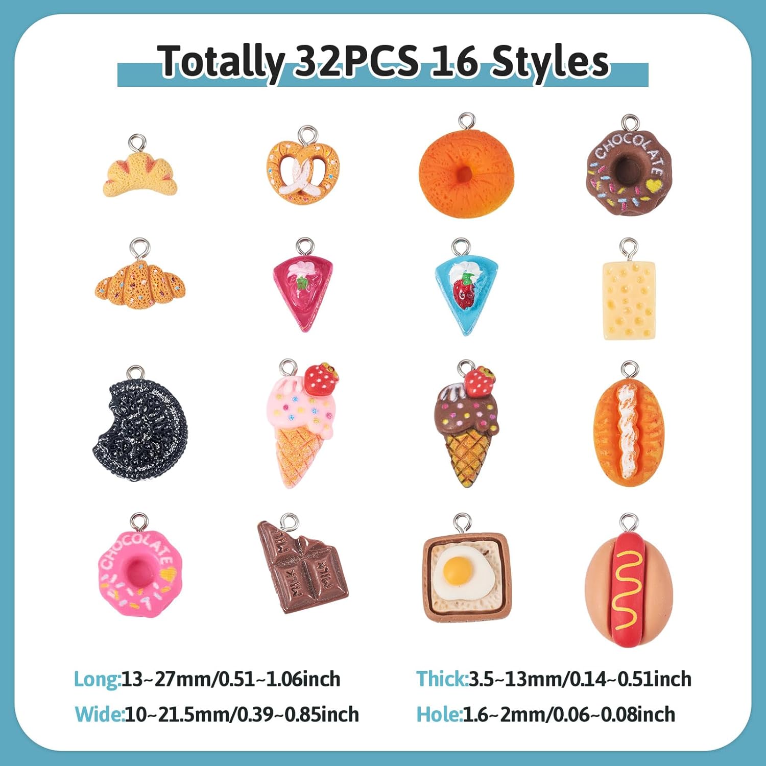 Cheriswelry 32Pcs Resin Imitation Food Charms Ice Cream Bread Cake Pendants Cute Dessert Hang Ornaments 13-27mm for Keychain Necklace Earring Accessory Jewelry Making - Image 2