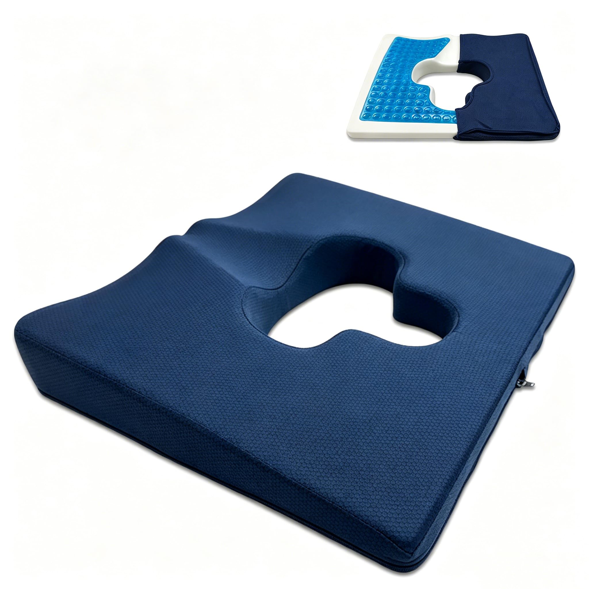 Hämorrhoiden Sitzkissen mit Kühlgel,orthopädisches Steißbeinkissen Anti-Dekubitus,45D Memory Foam gegen Bandscheibenvorfall