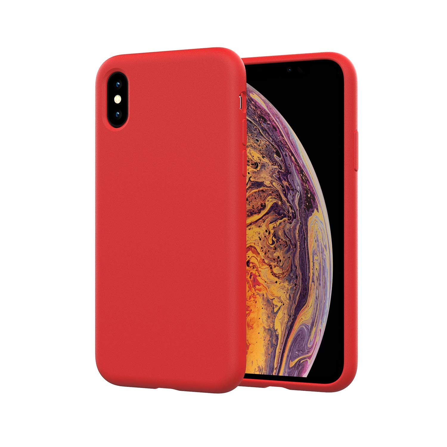 Deulec Soft Silicone Case - Back Cover with Micro Fiber Lining & Liquid Silicone Gel - for iPhone Xs (Hot Red)