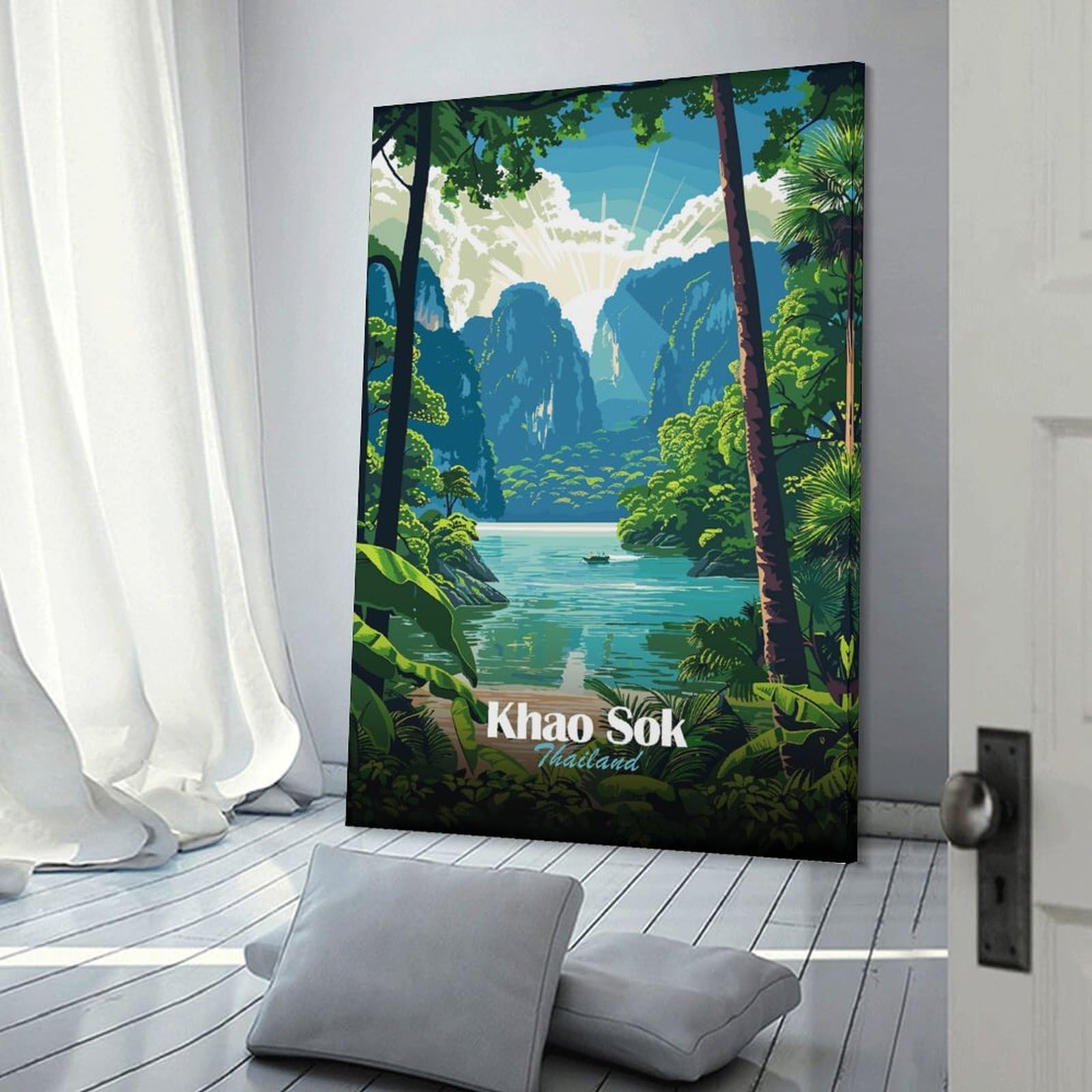 Junmoney Khao Sok Thailand Landscape Illustration Home Decor Wall Art, 08x12inch(20x30cm), for New Homes, Bedrooms Or Workspaces, Gift Idea for Housewarming And Birthdays