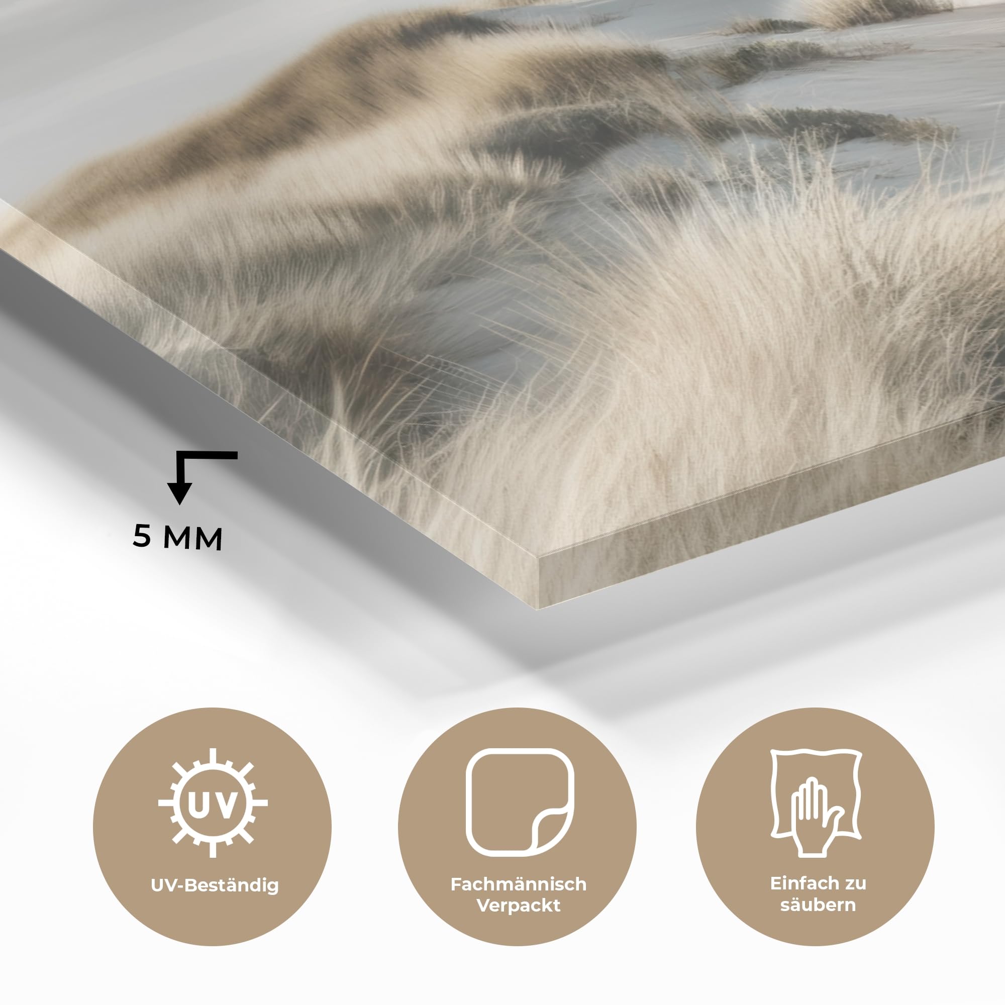 MuchoWow© Bild auf Glas 120x80 cm Schlafzimmer Bilder Badezimmer Wand Deko Wohnzimmer Modern Wanddeko Bilderwand Geschenk Dünen - Gras - Spuren - Wolken