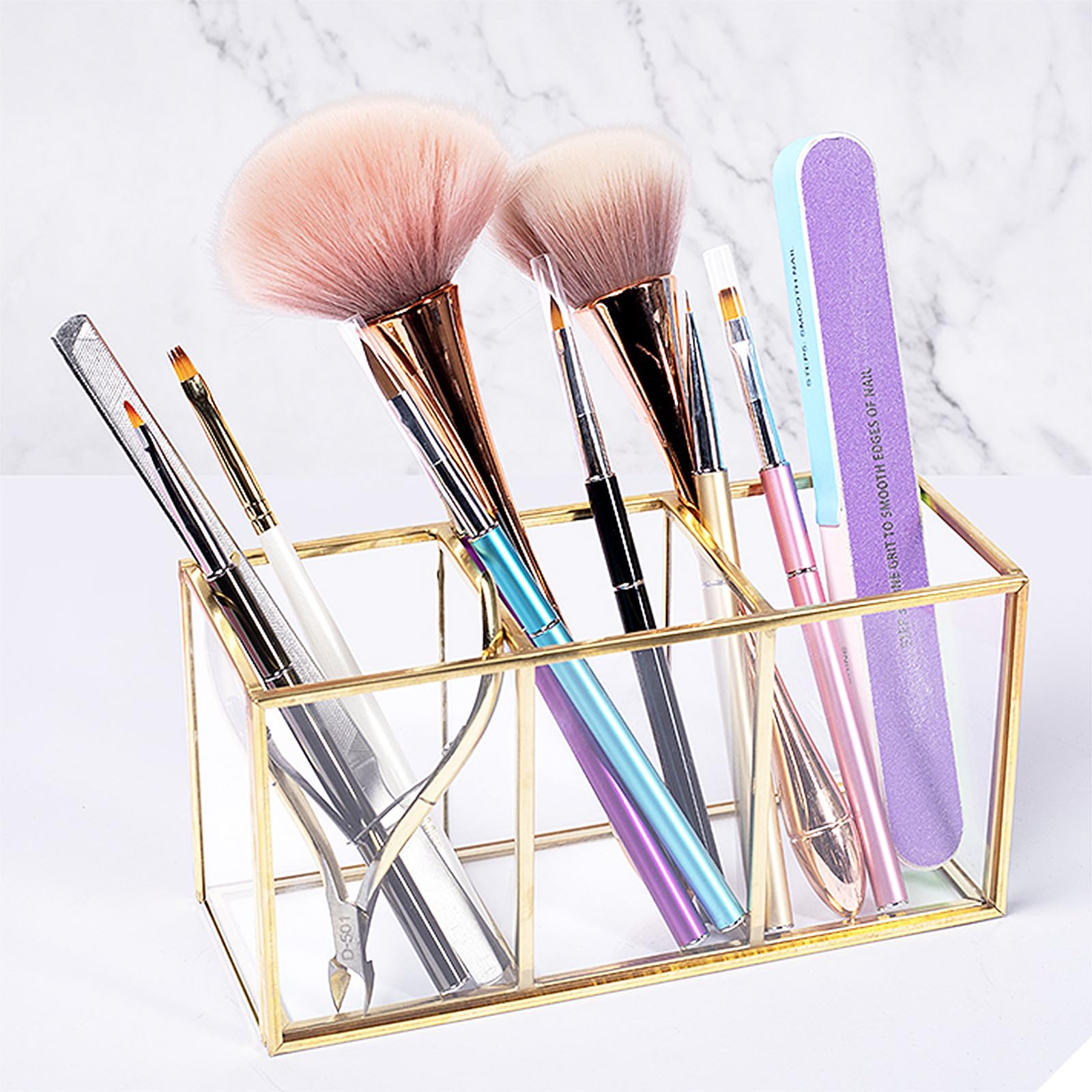 SOLUSTRE Kosmetikaufbewahrungsbox mit Legierung in Gold Stabil und Leicht zu Reinigen Elegantes Design aus Glas für Make Up und Schmuck dem Schminktisch