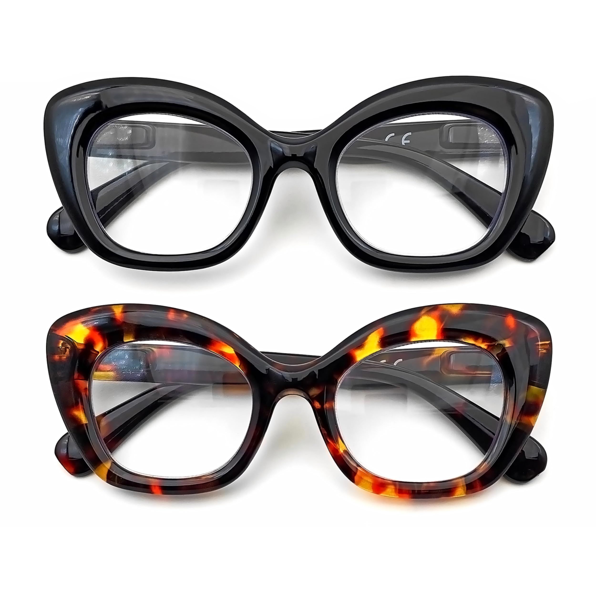 DBEFTLI Cat Eye Reading Glasses for Women 2 Pack Blue Light Blocking Anti Glare Spring Hinge Lightweight Work