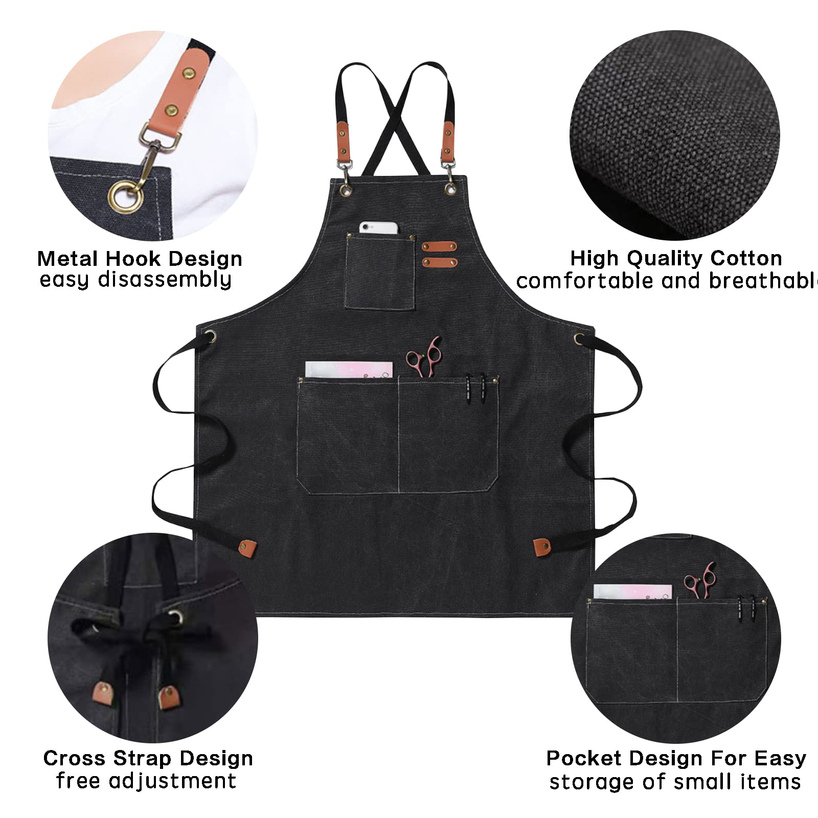 Grembiule Cucina Uomo 68x76cm Grembiule da Cucina Grembiule da Cuoco Regolabile con 3 Tasche Grembiule Chef Grembiule Regolabile a Croce Uomo e Donna Ideale per Barbecue, Ristorante, Bar