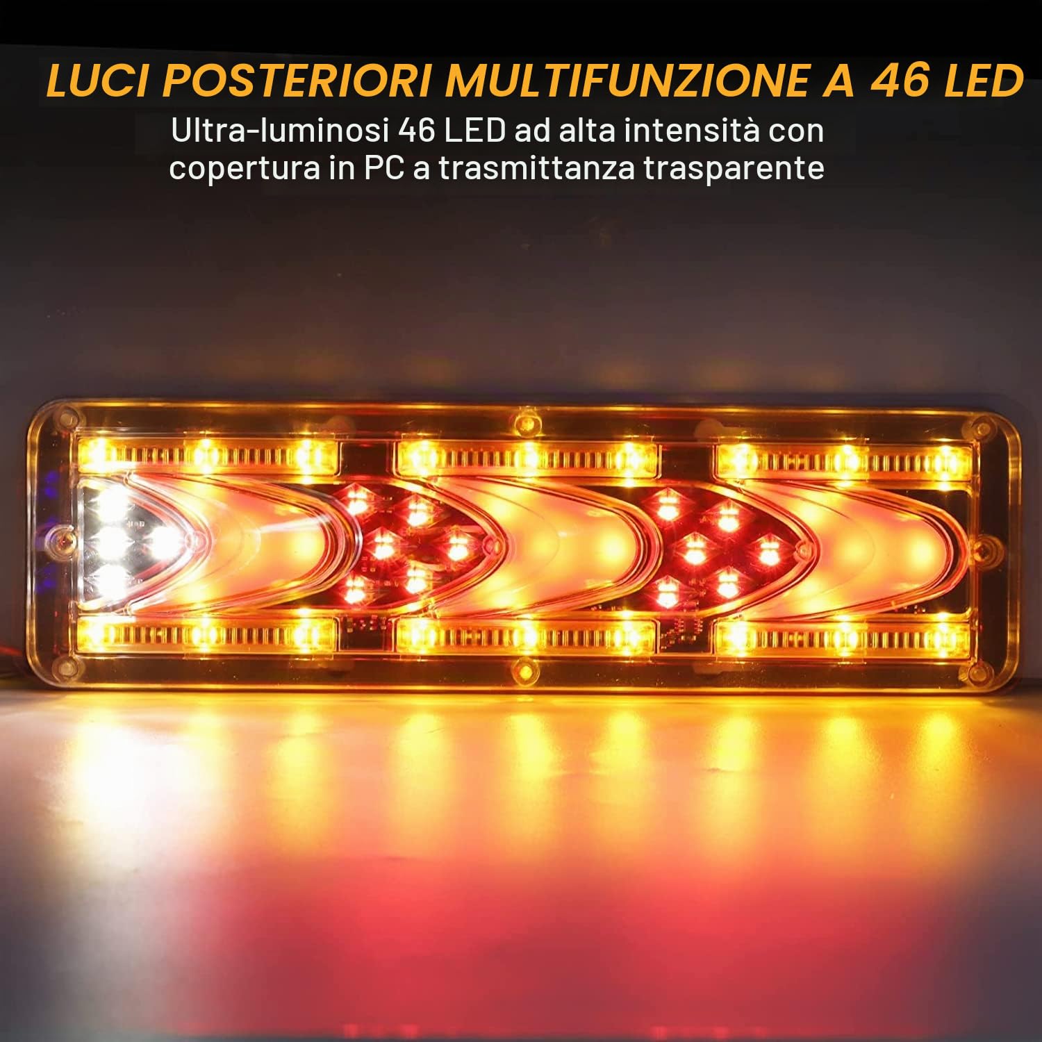 Biqing 2PCS Luci Posteriori per Rimorchio LED 24V,Multifunzione 46-LED Fanali Posteriori Luci di Stop Riflettore Indicatore di Direzione Dinamico per Rimorchio Caravan Camion Trattore