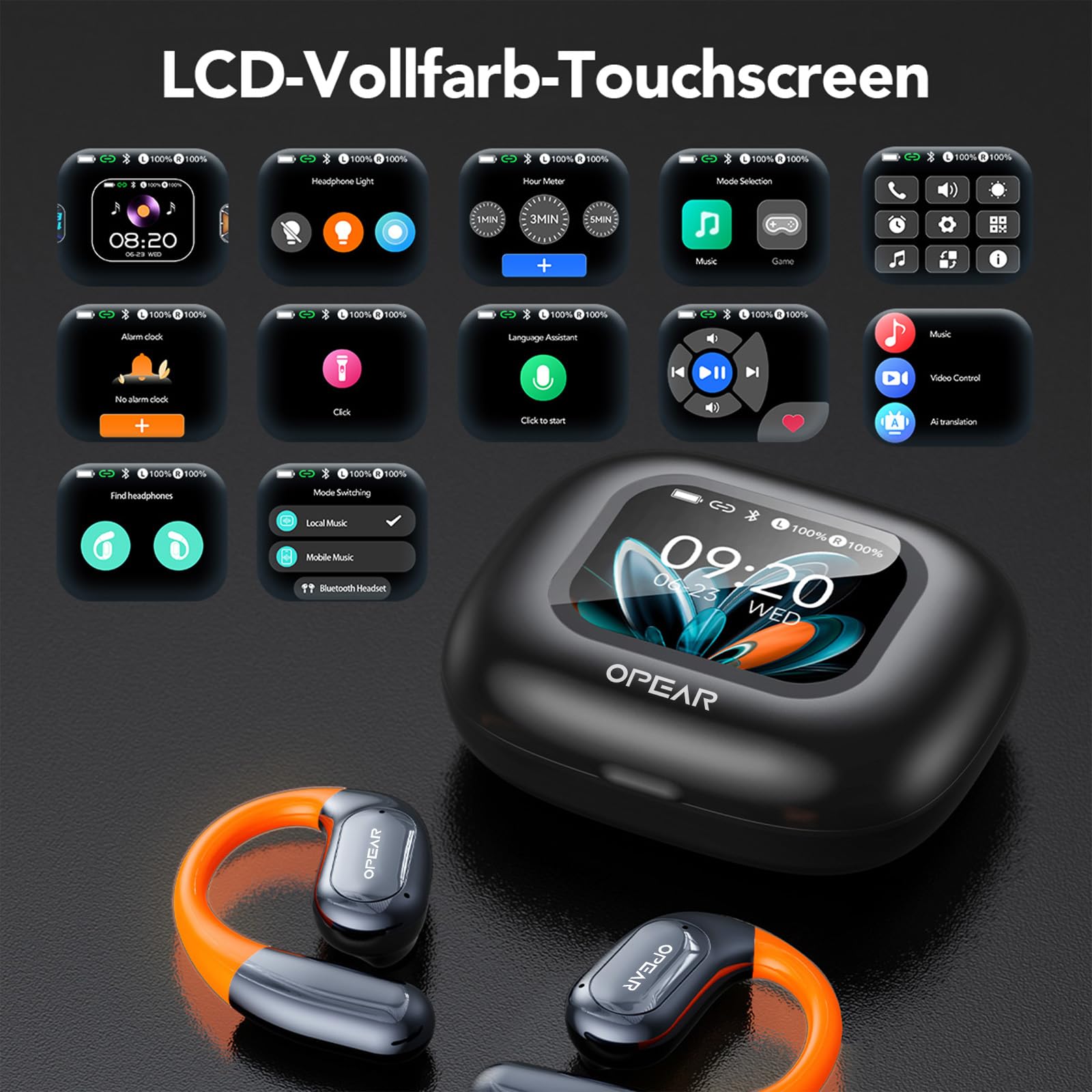 NE27 AI Übersetzer Kopfhörer Echtzeit 165 Sprachen LCD Touchscreen Open Ear Sprachübersetzer Kompatibel iOS Android