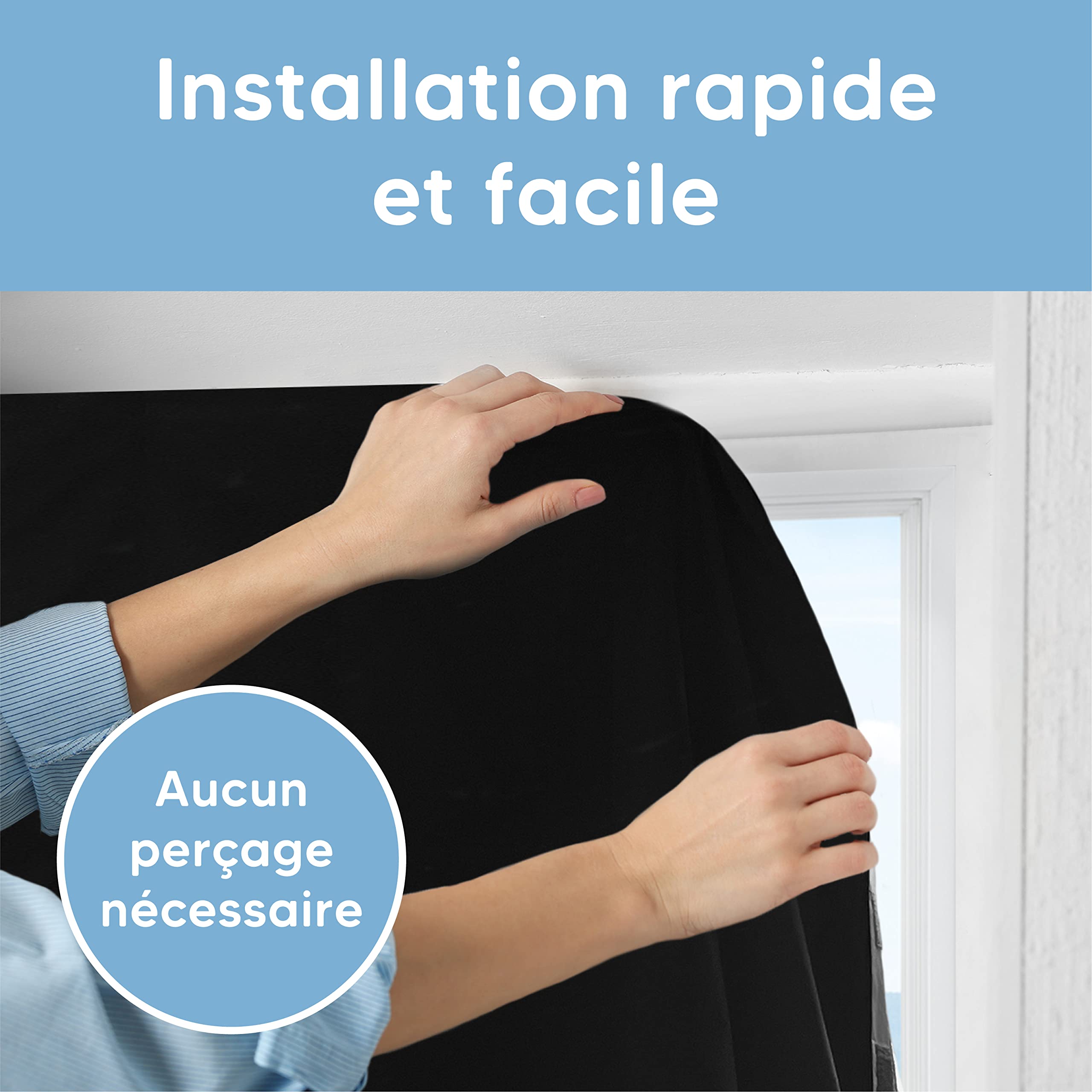 Aycorn Rideau Occultant avec Ventouses, Portable, Ajustable et Amovible, 130x200 cm - Stores d'occultation sans perçage et Attaches Velcro pour Chambre, Salon et Voyage - Noir