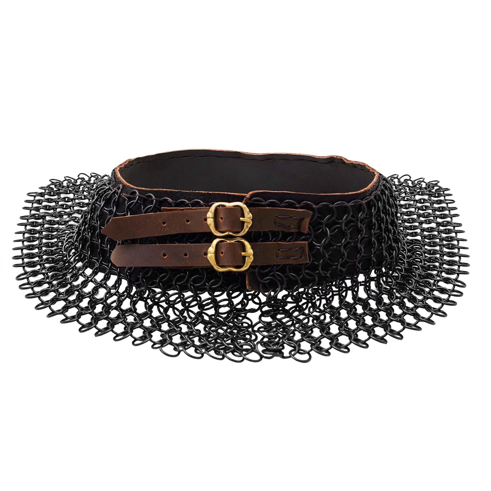 Lord of Battles Kettennetz-Halsband, mittelalterlicher Halsschutz, 10 mm, 16 G, konifizierte Ringe, Baustahl, Maille, Halsschutz