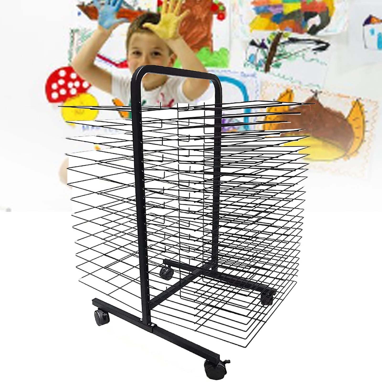 Mobilny Stojak Do Suszenia Farb Z Czterema Kółkami, Dziecięcy Stojak Do Malowania, Stojak Do Suszenia Prac Artystycznych Do Sali Lekcyjnej, Do Pracowni Artystycznych I Użytku Domowego, Stal, Malowany