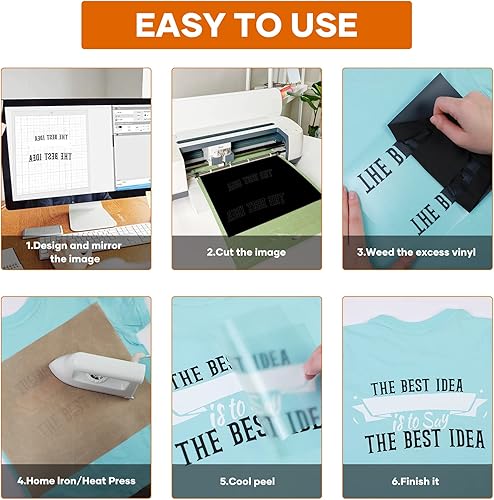 Miniatura 6 de HTVRONT Vinilo de transferencia de calor negro para planchar, rollo de vinilo HTV negro de 12 x 60 pies, fácil de cortar y desmalezar para diseño de