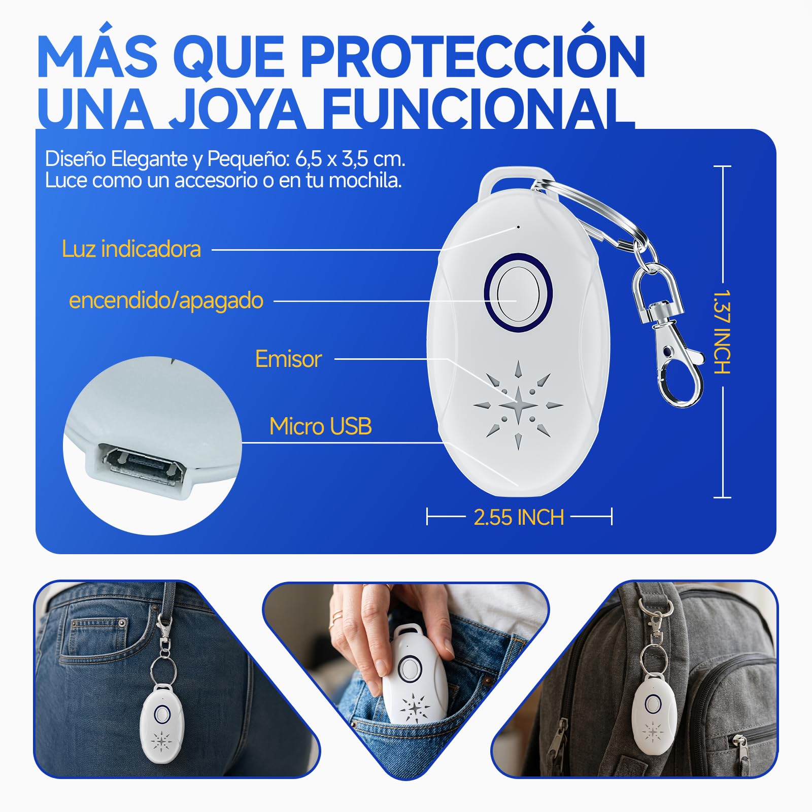 Repelente Mosquitos Portátil Ultrasónico de Plagas 4 Pack- Seguro Silencioso Recargable Antimosquitos Electrico Indoor/Outdoor, Camping,Anti Cucarachas, contra Insecto, Moscas