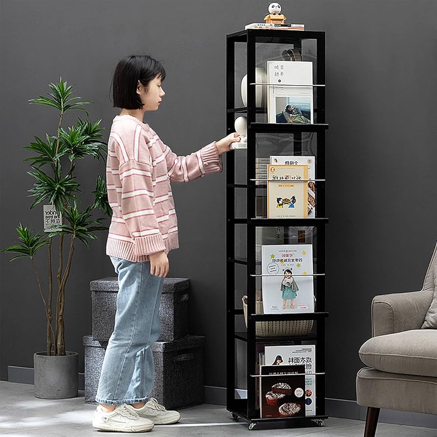 Amazon｜竹製回転式本棚 5段 本棚 回転 大容量 絵本棚 省スペース