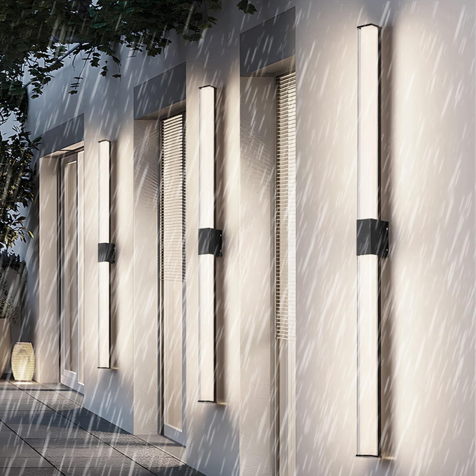 HELCEKOU LED Outdoor Long Wall Light IP65 Waterproof Lamp Modern Minimalist Black Rectangular Sconce Aluminium Acrylic Courtyard Decorative for Garden Villa Balcony