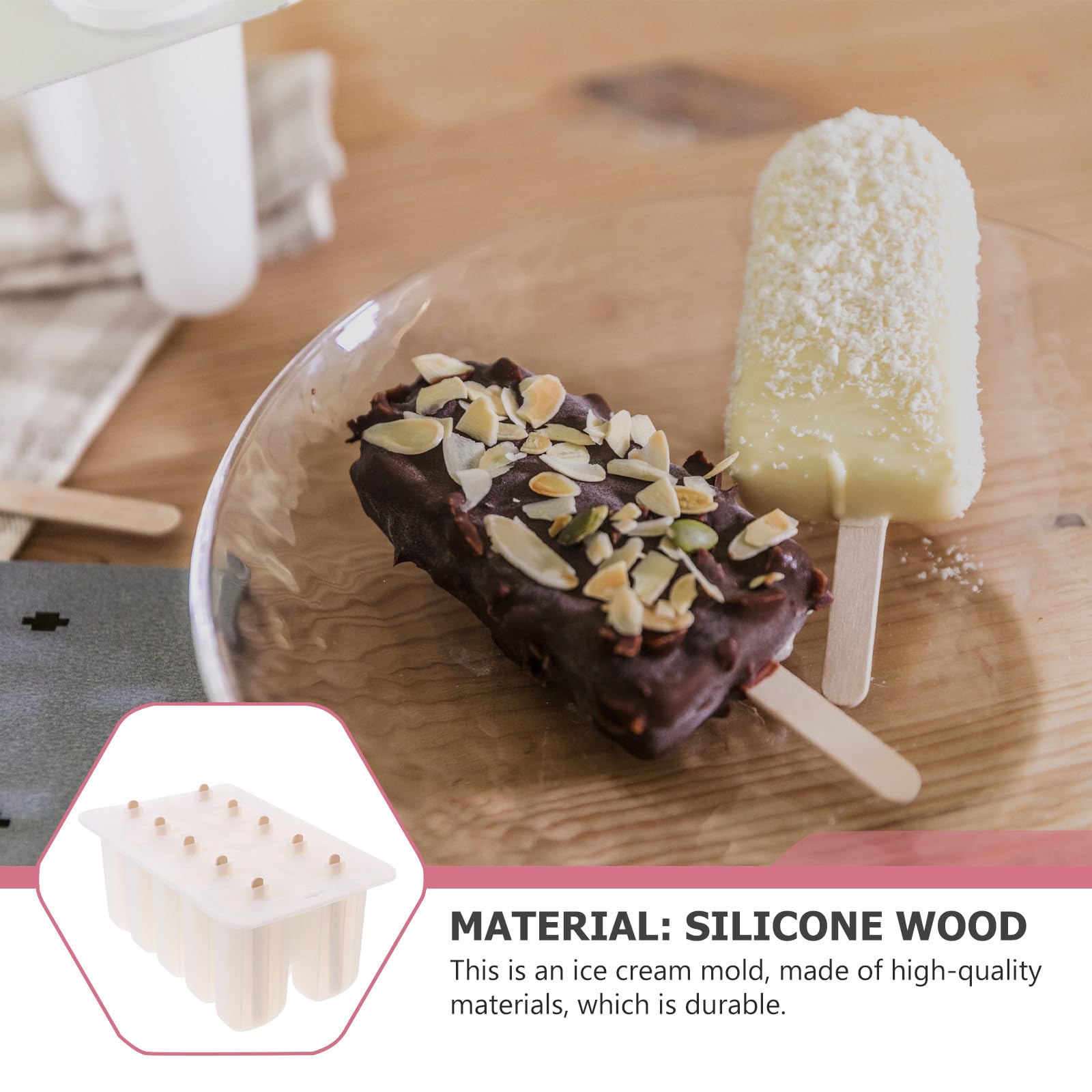 SECFOU Moule à Glace Réutilisable Facile à Démouler Couleur Aléatoire Estivales en Silicone avec 10 Cavités et Autocollants en Bois pour Préparer des Glaces Maison