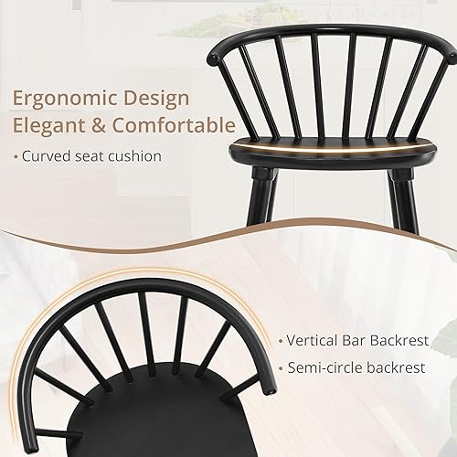 Miniatura 4 de LUE BONA Bar Stools Set of 2, Black Farmhouse Barstools with Semicircular Backrest, Mid Century Modern Counter Height Bar Stools for Kitchen Island,