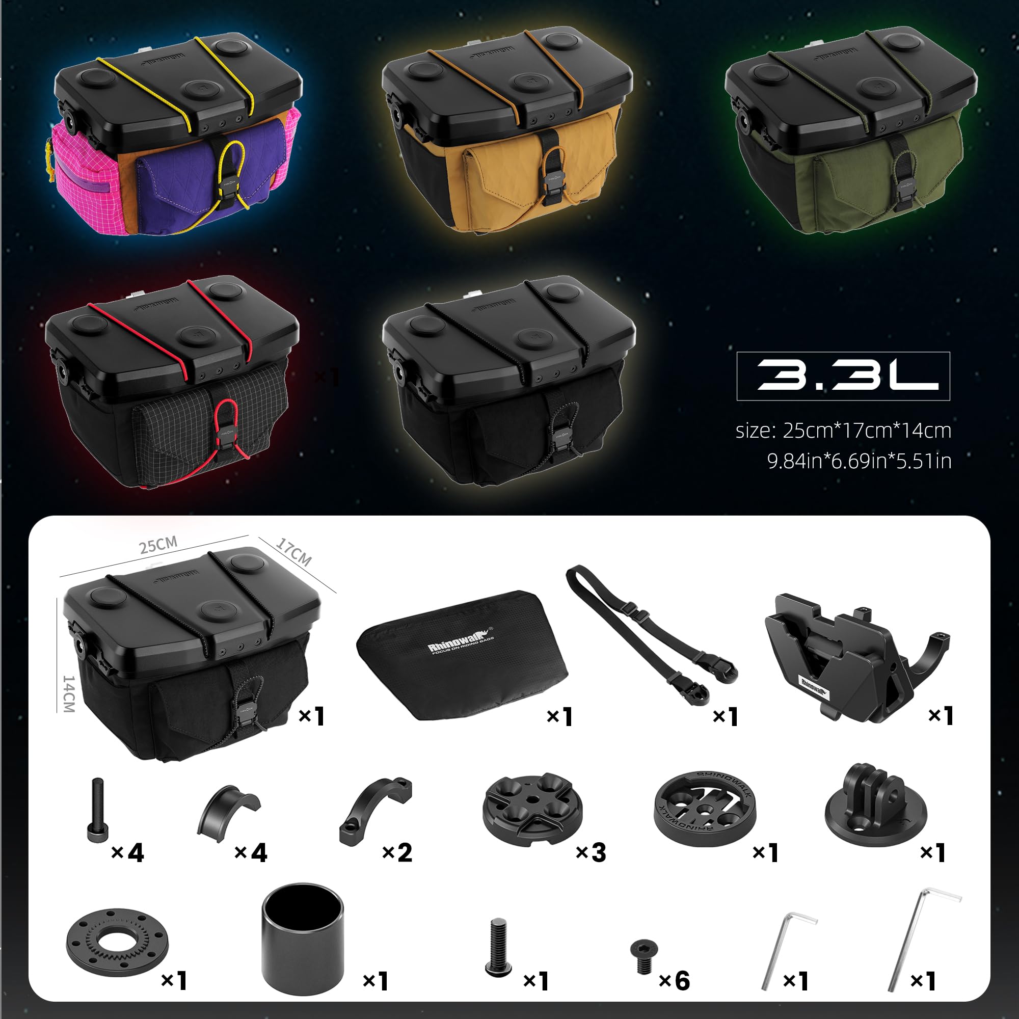 Rhinowalk Space Station Sac à dos pour guidon de vélo, design modulaire