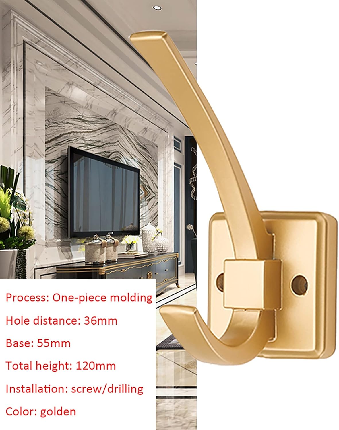 ZSH Coat Hook, European Style Double Hook Robe Hook, Wall-Mounted Clothes Hanger with Screws, for Bathroom and Bedroom Door Wall Hook, Gold (Size : 8PACK)