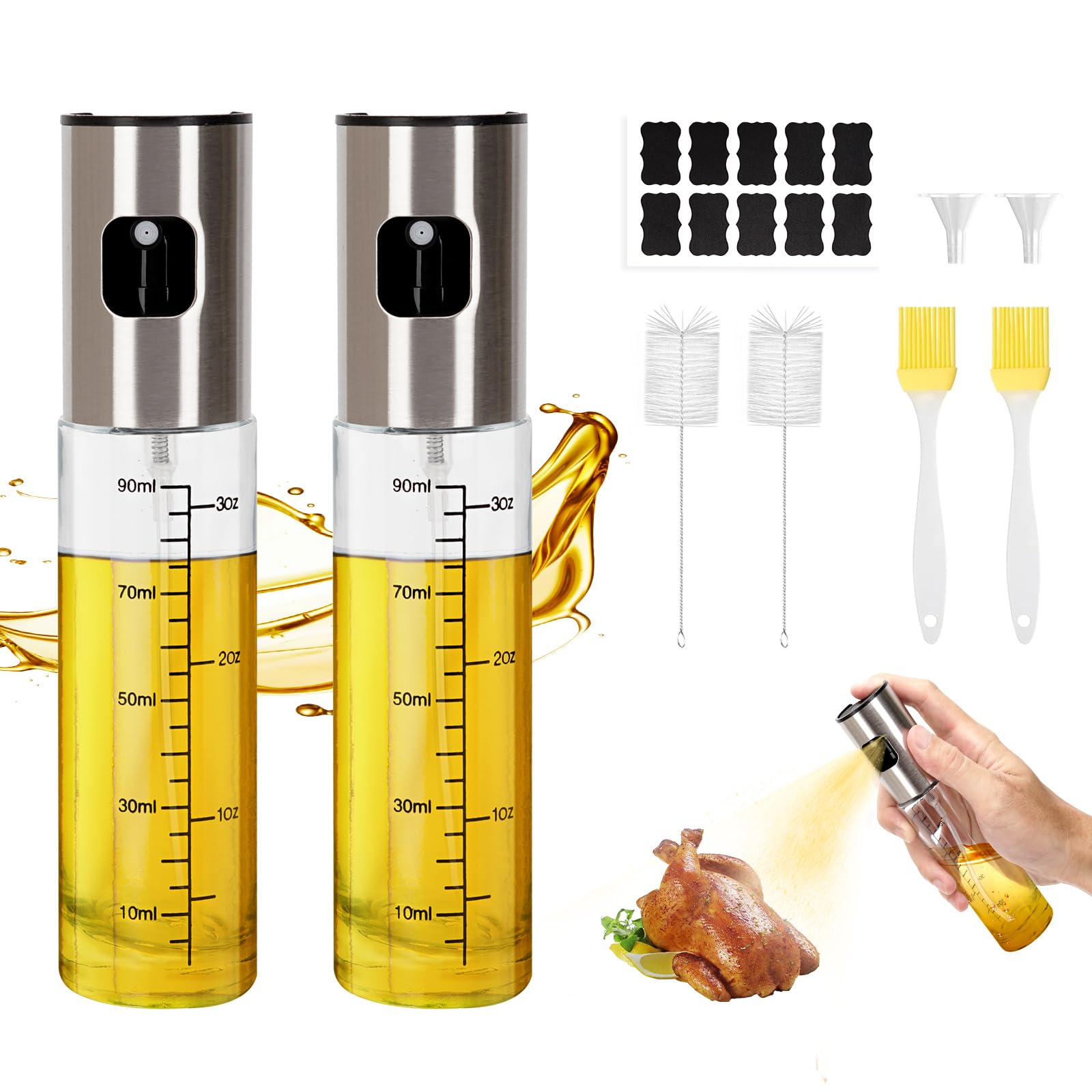 2 rozpylacz oleju do jadalnego oleju, szklana butelka, 2 x 100 ml, spray do gotowania, dla frytkownicy i grillowania