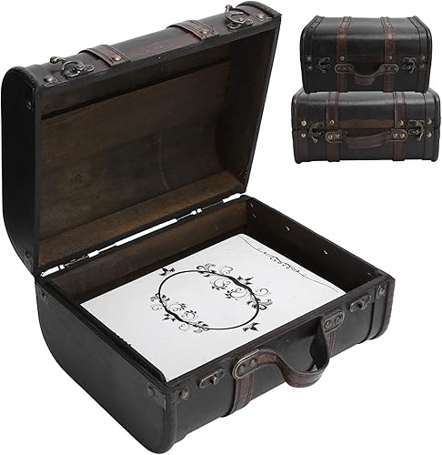 Cimenn Caja de almacenamiento de joyería de madera retro vintage, baúl decorativo de tesoros, decoración del hogar, accesorios de fotografía,