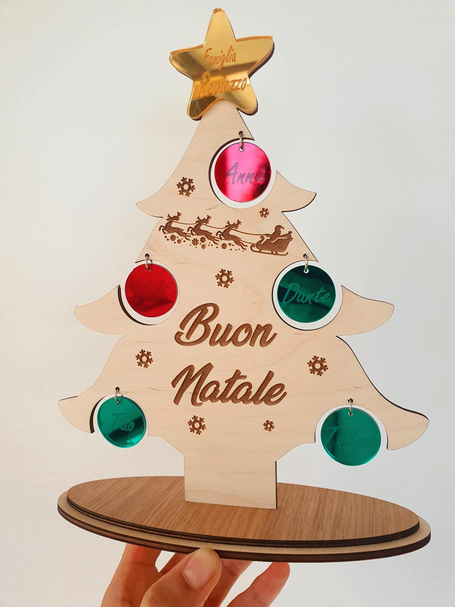 Albero di Natale in legno personalizzato Famiglia - con i nomi dei componenti della famiglia