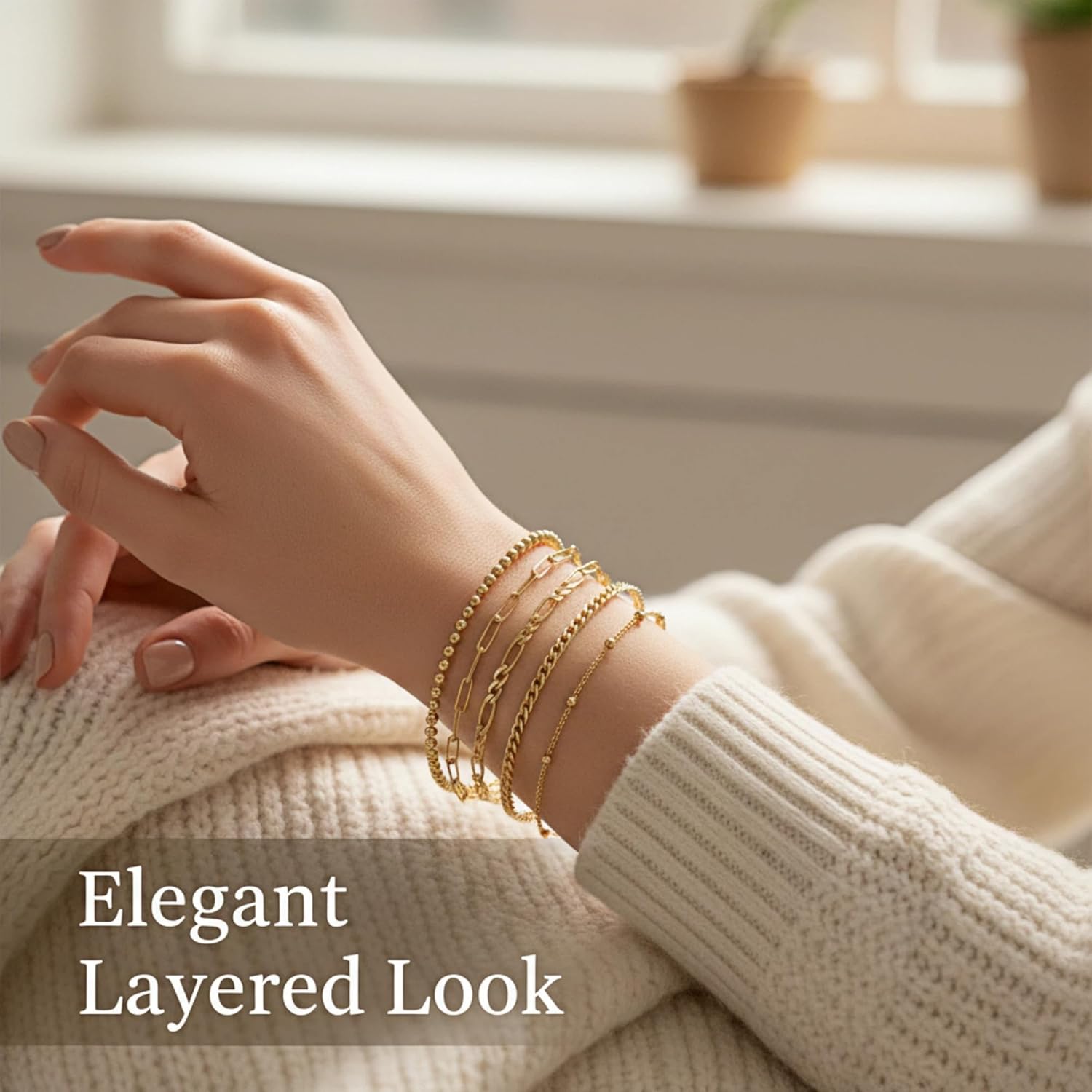 14K Gold Plated Bracelets for Women - Stackable Dainty Layered Bracelet Set - Adjustable Gold Chain Bracelets for Girls - Image 6