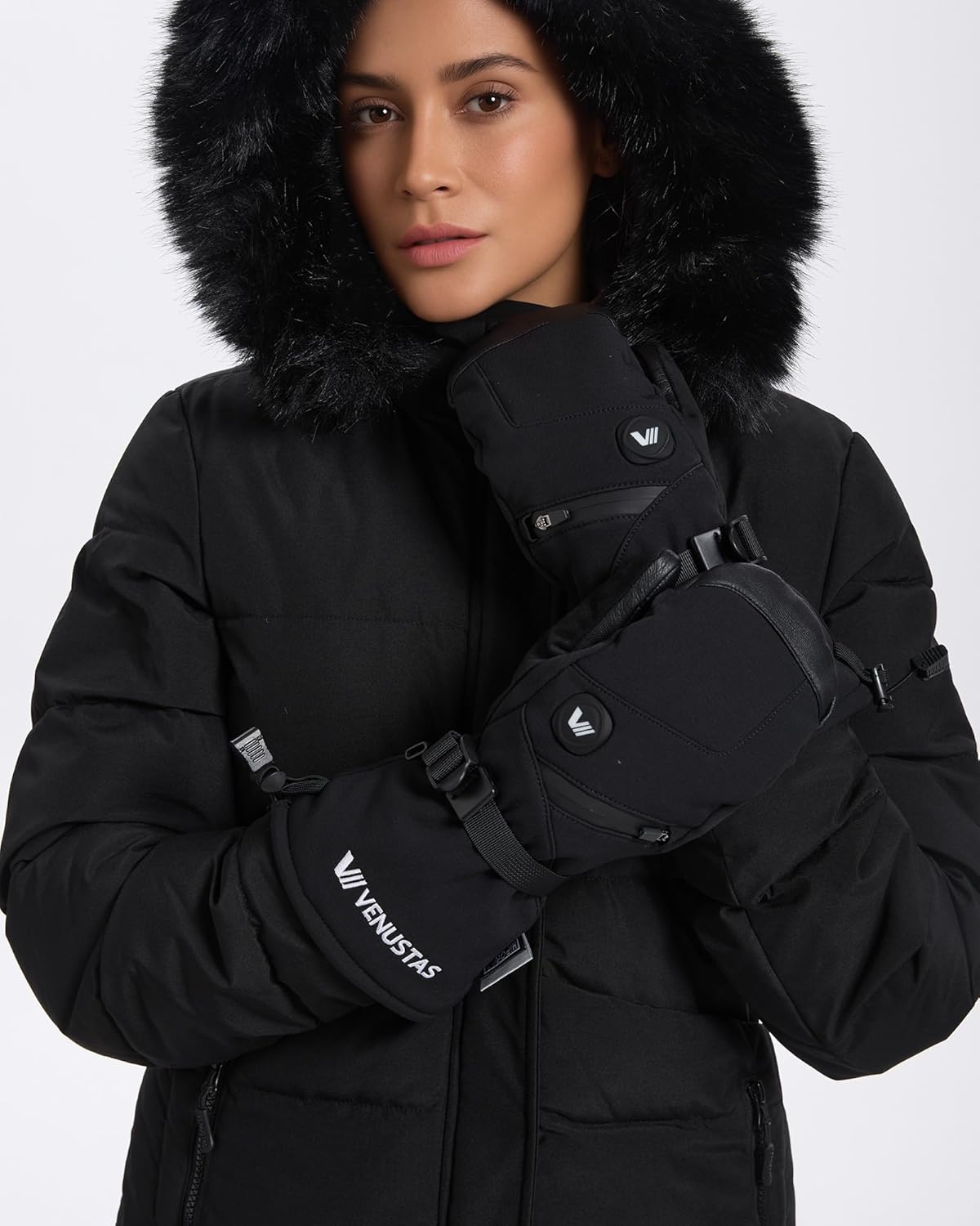 Venustas Heated Mittens for Men & Women, 14H Battery Gloves with Smart Temperature Control, Waterproof Leather Ski Gloves - Image 6