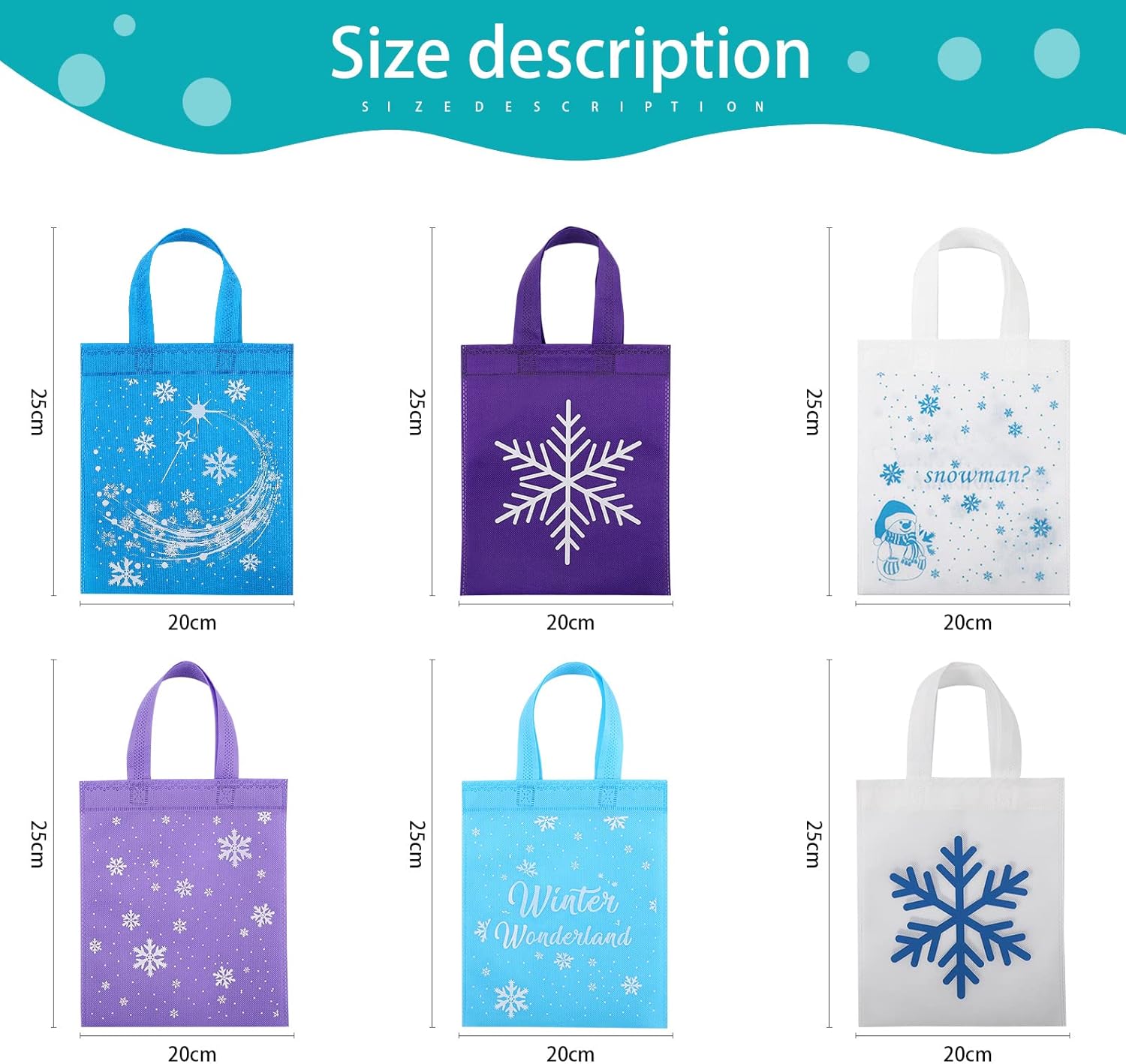Svee 24 Pcs Nonwoven Snowflake Goodie Bags Winter Christmas Party Favors Gifts Reusable Bags Birthday Blue White Candy Treat Packings with Double Printed Party Supplies - Image 2