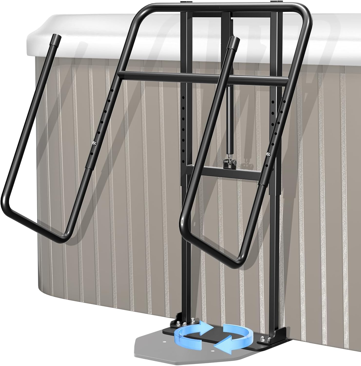 Utheer Upgraded Adjustable Hot Tub Cover Lifter with Hydraulic Lift, Drill-Free Folding Spa Cover Lift with Dual-Direction Base Plate & Optional Ground Anchor for In-Ground & Above-Ground Spas